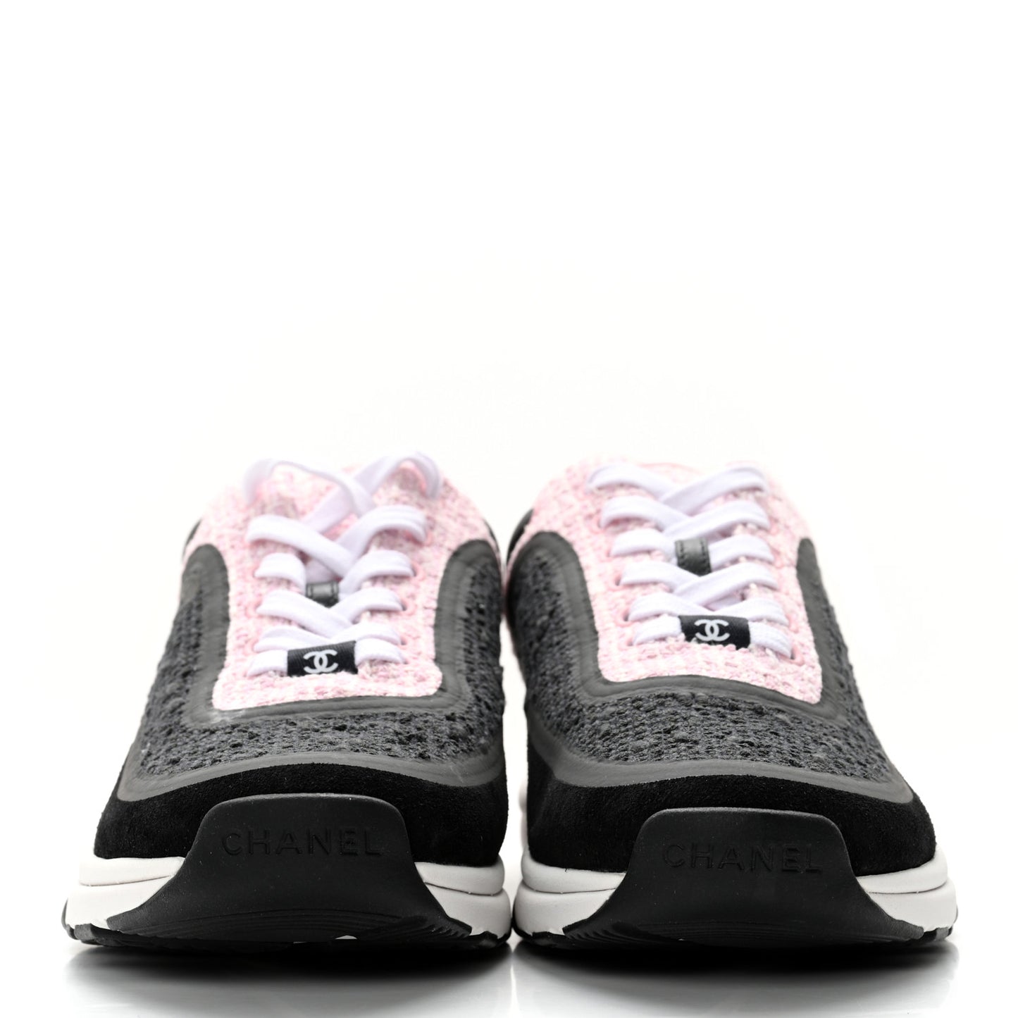 Tweed Suede Calfskin CC Sneakers 39 Gray Pink