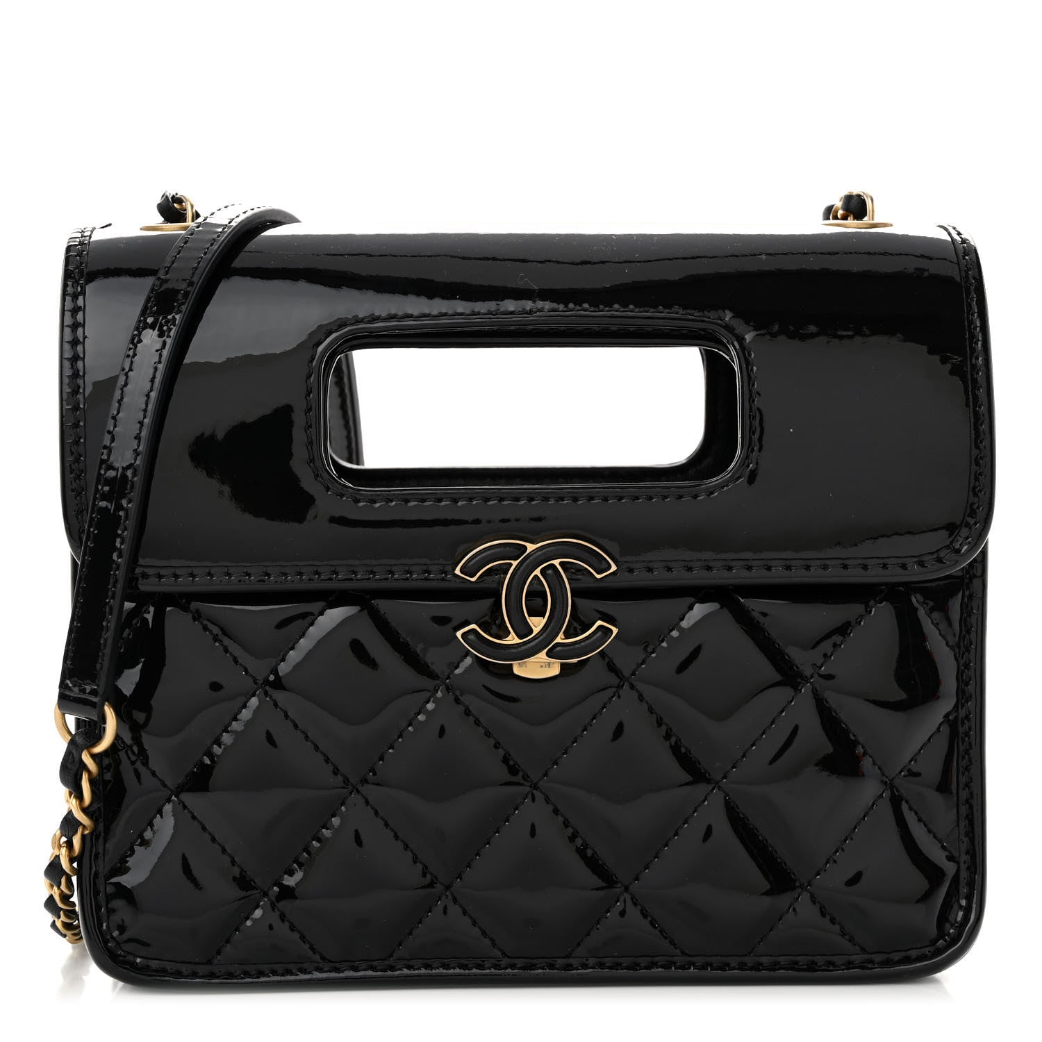 Chanel Patent Quilted Mini Graphic Catch Flap Black 1 of 14