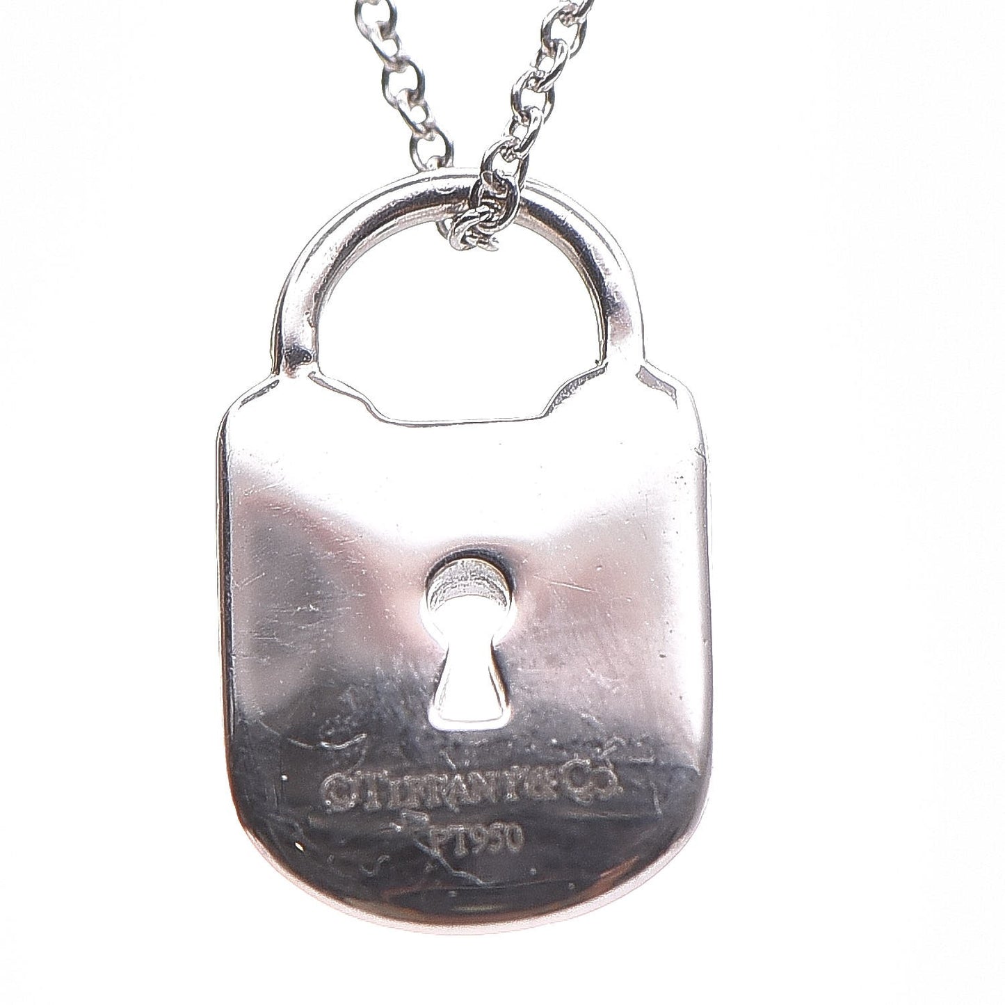 Platinum Diamond Small Vintage Lock Pendant Necklace