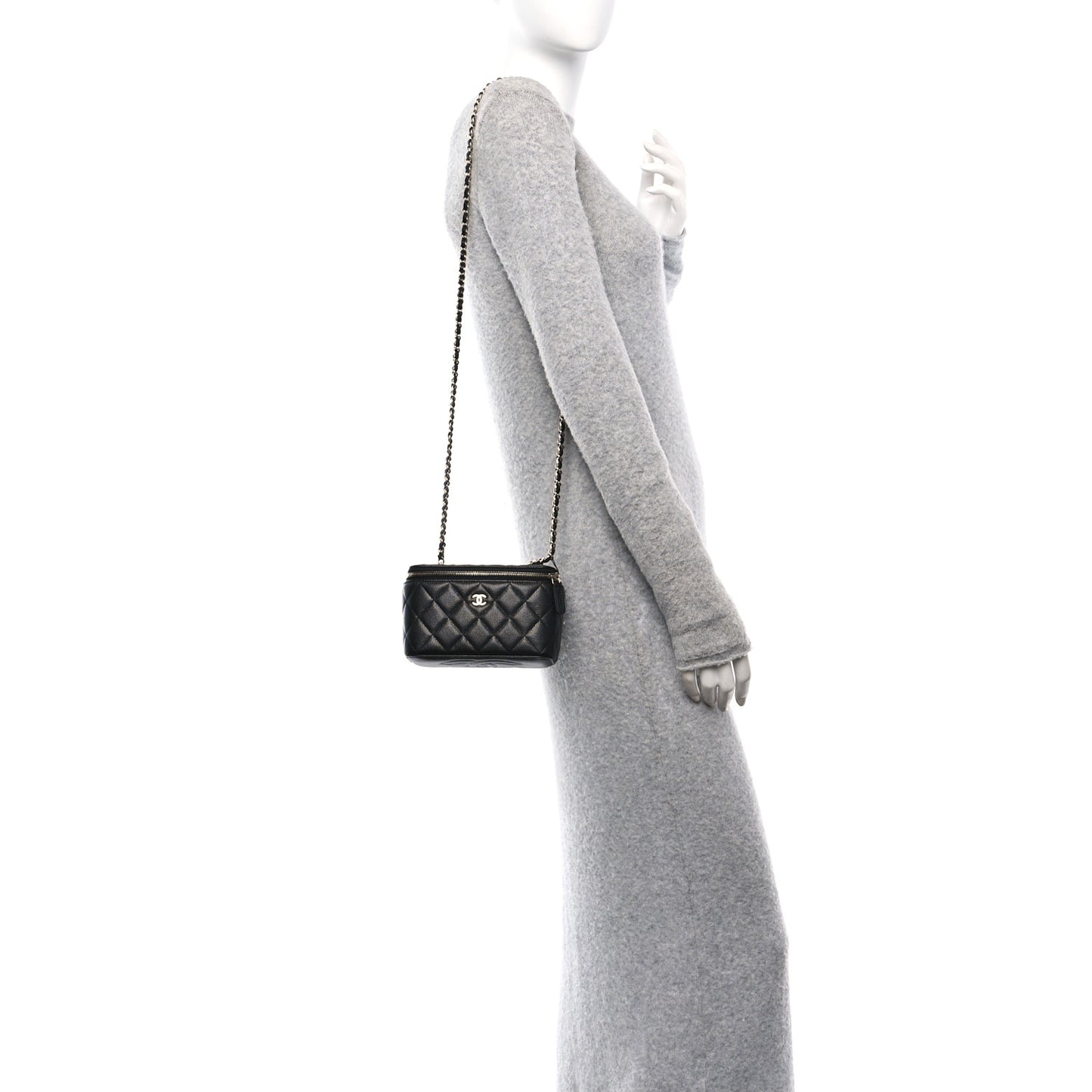 Caviar Quilted Small Vanity Case With Chain Black