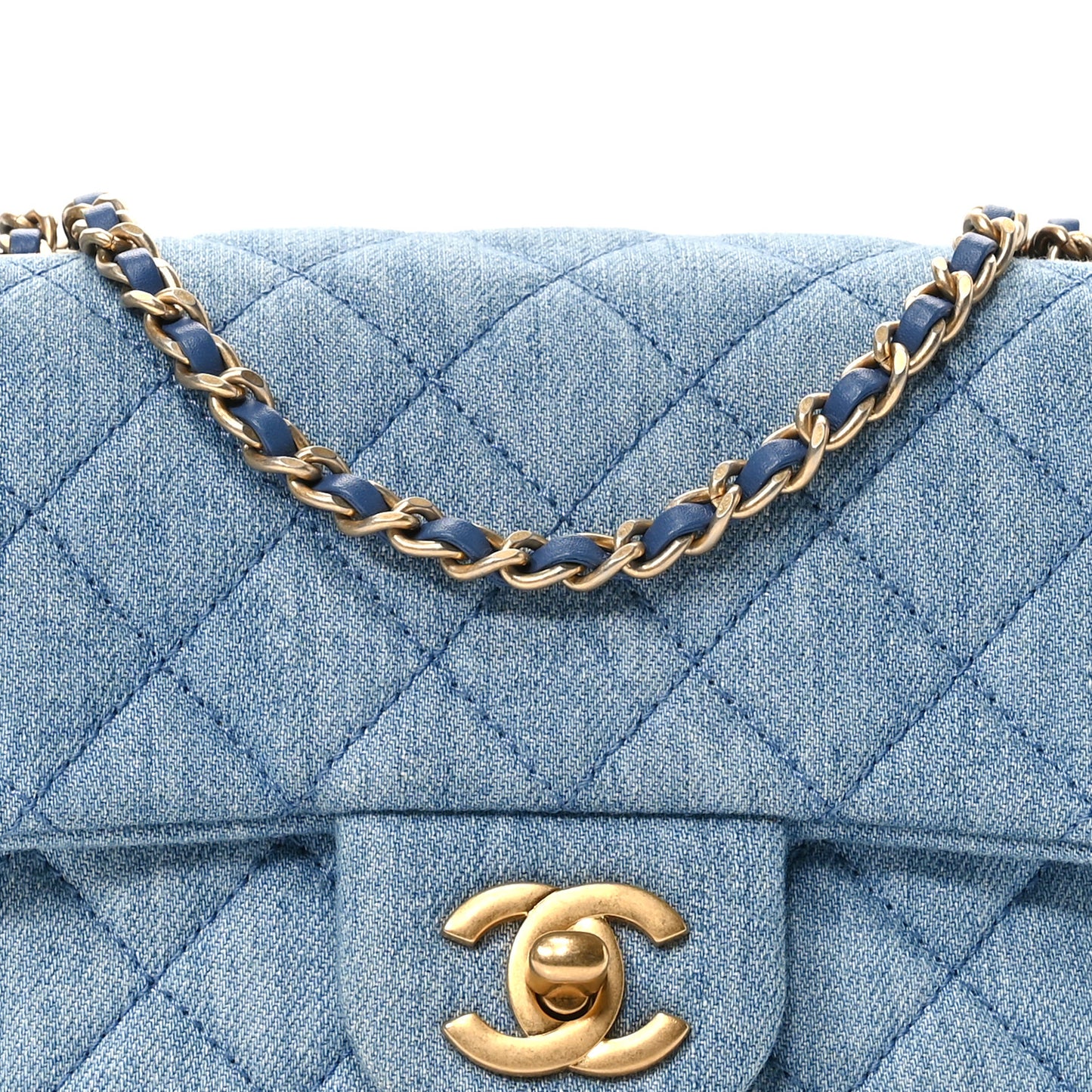 Denim Quilted Mini Pearl Crush Flap Blue
