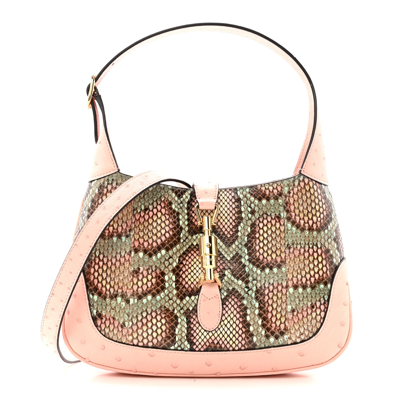 Gucci Snakeskin Ostrich Calfskin Small Jackie 1961 Hobo Pink