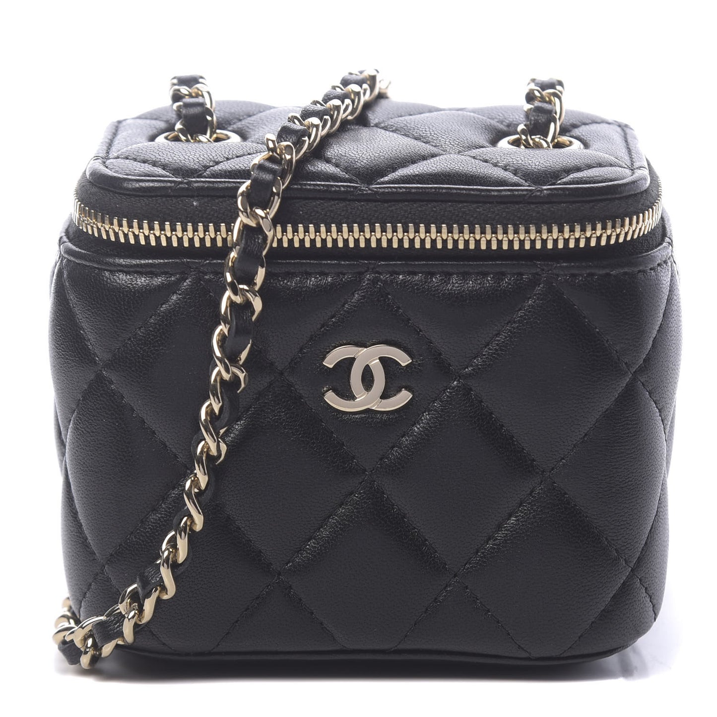 Lambskin Quilted Mini Vanity Case With Chain Black