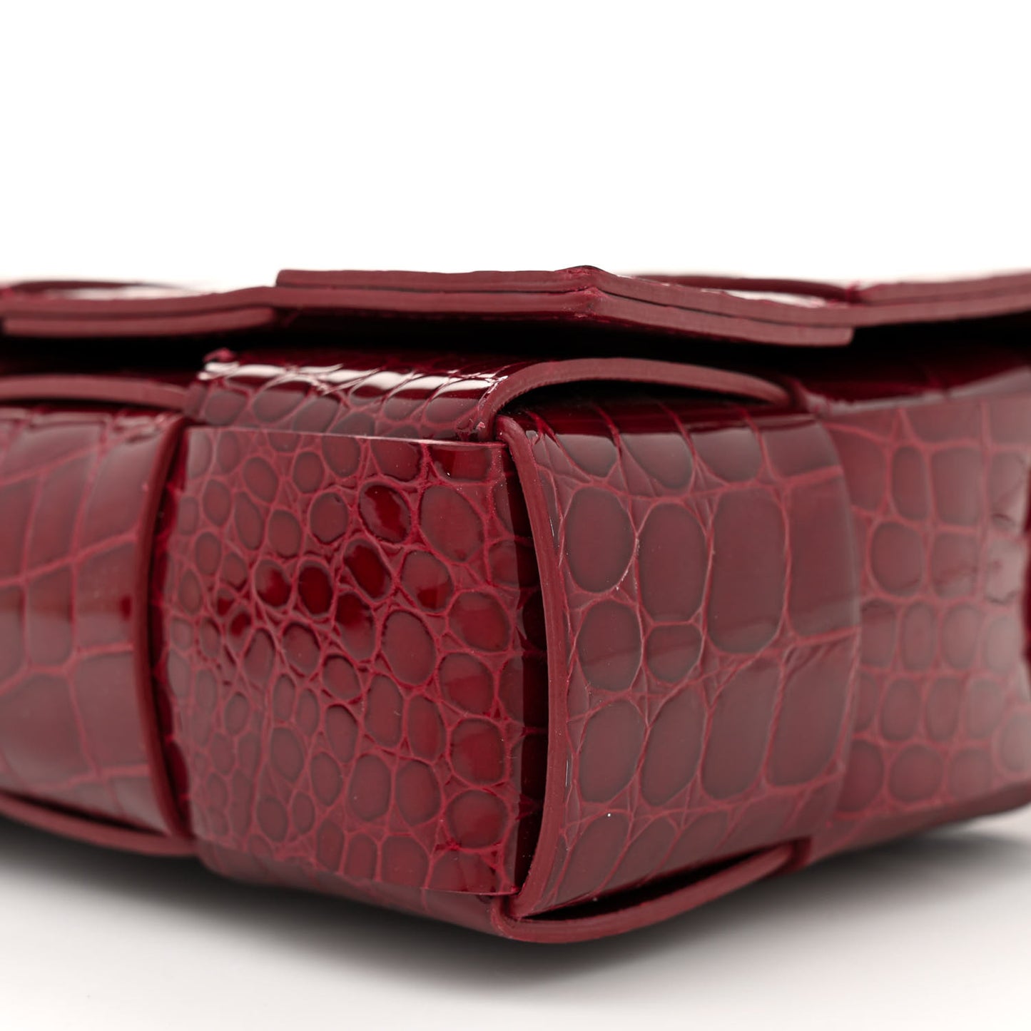 Gloss Calfskin Croc Embossed Intreccio Cassette Crossbody Bag Cherry