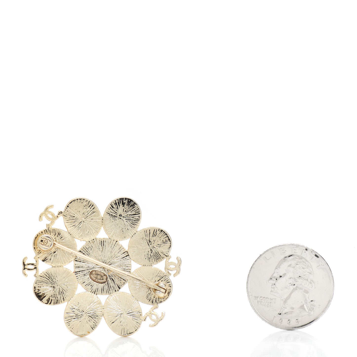 Pearl Crystal CC Brooch Pearly White Gold
