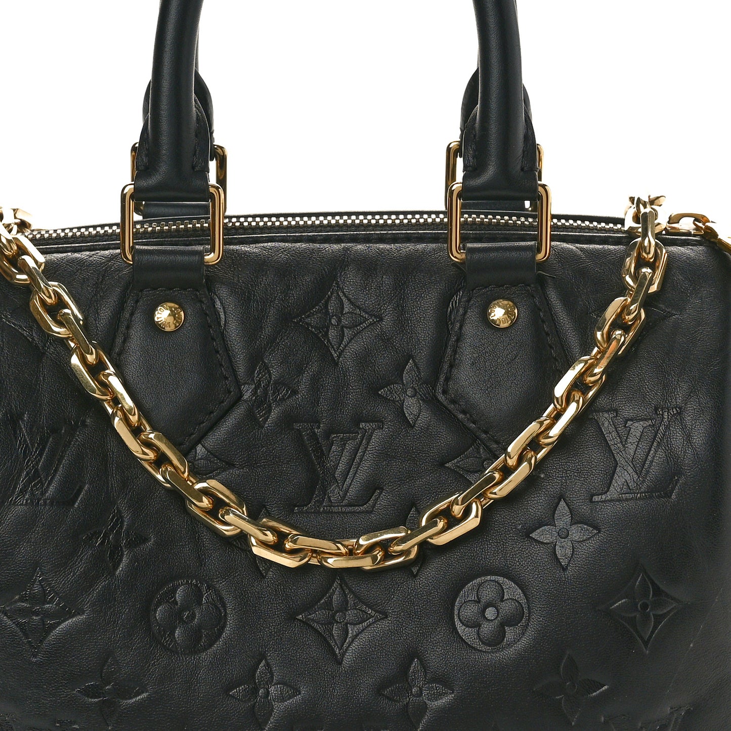 Lambskin Embossed Monogram Speedy 22 Bandouliere Black