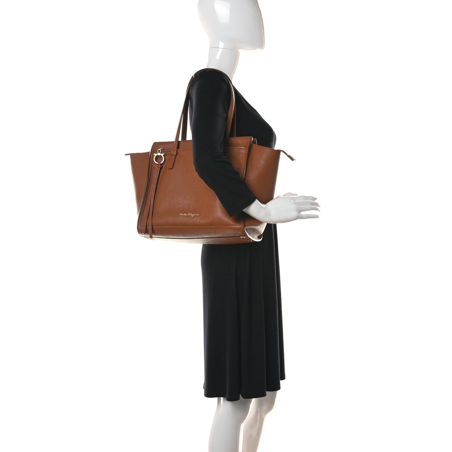 Hammered Calfskin Double Handle Amy Tote Chestnut