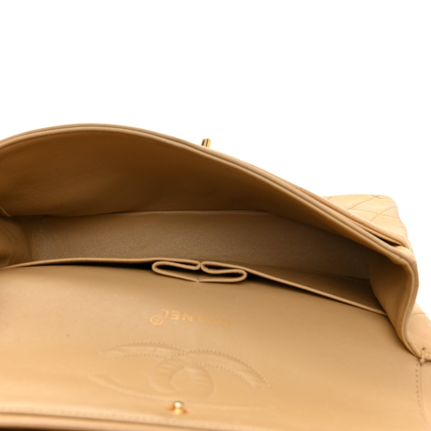Lambskin Quilted Medium Double Flap Beige
