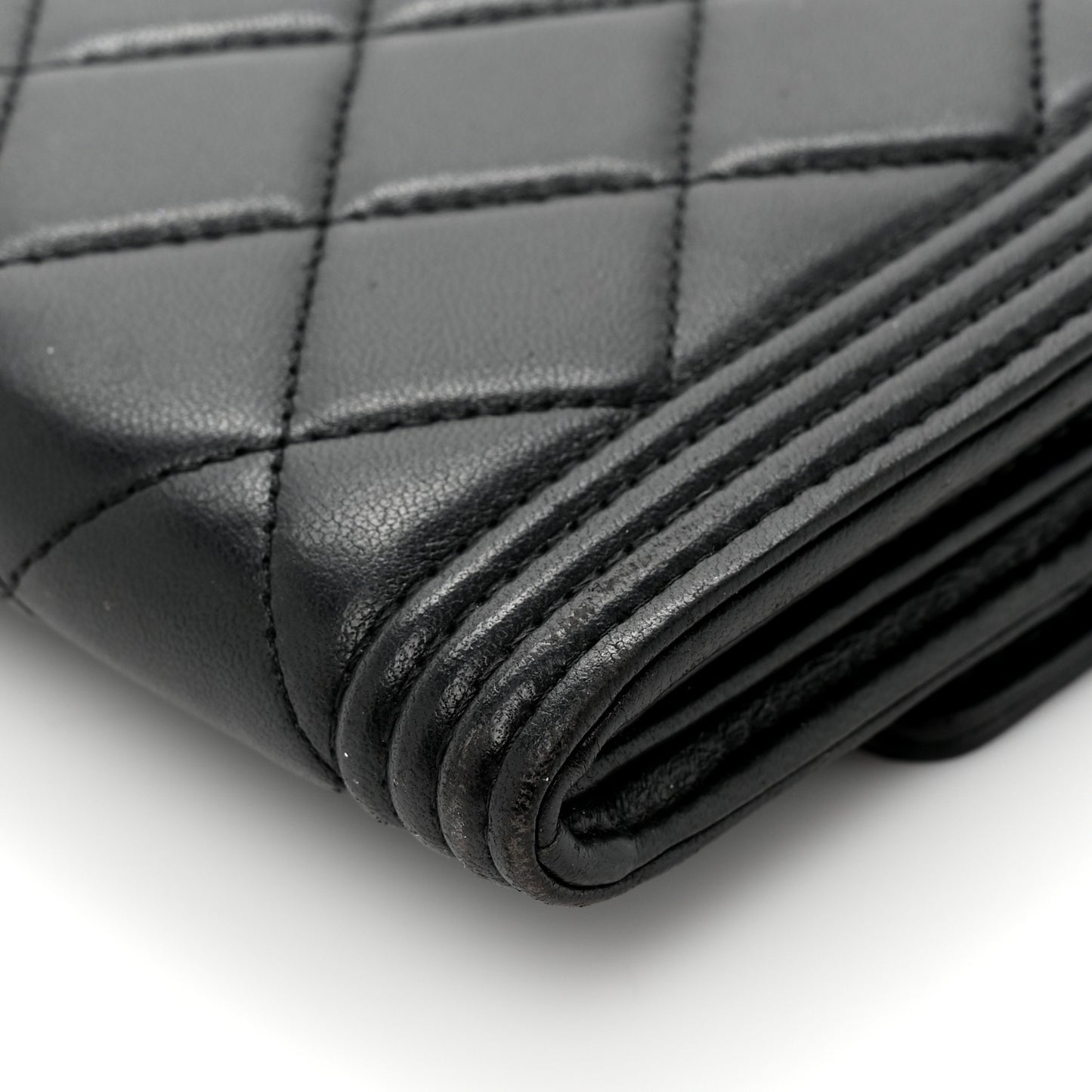 Lambskin Quilted Large Boy Gusset Flap Wallet Black