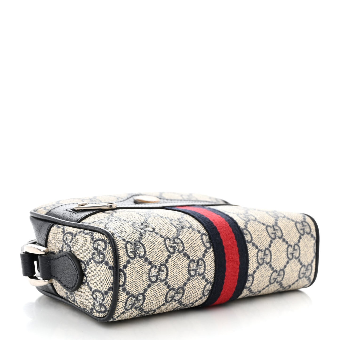 GG Supreme Monogram Textured Dollar Calfskin Web Mini Ophidia Shoulder Bag Beige Blue