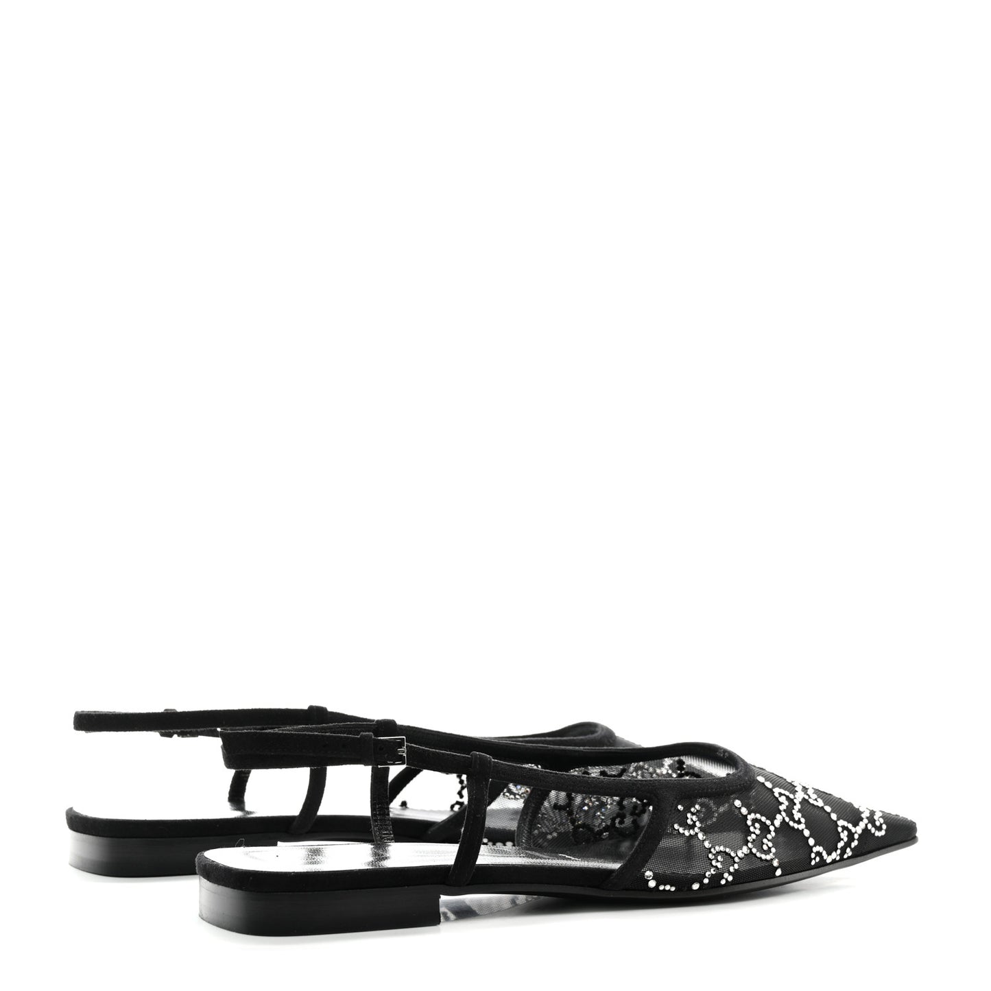 Tela Retino Kid Scamosciato Crystal GG Monogram Square Demi Ballet Flats 39.5 Black