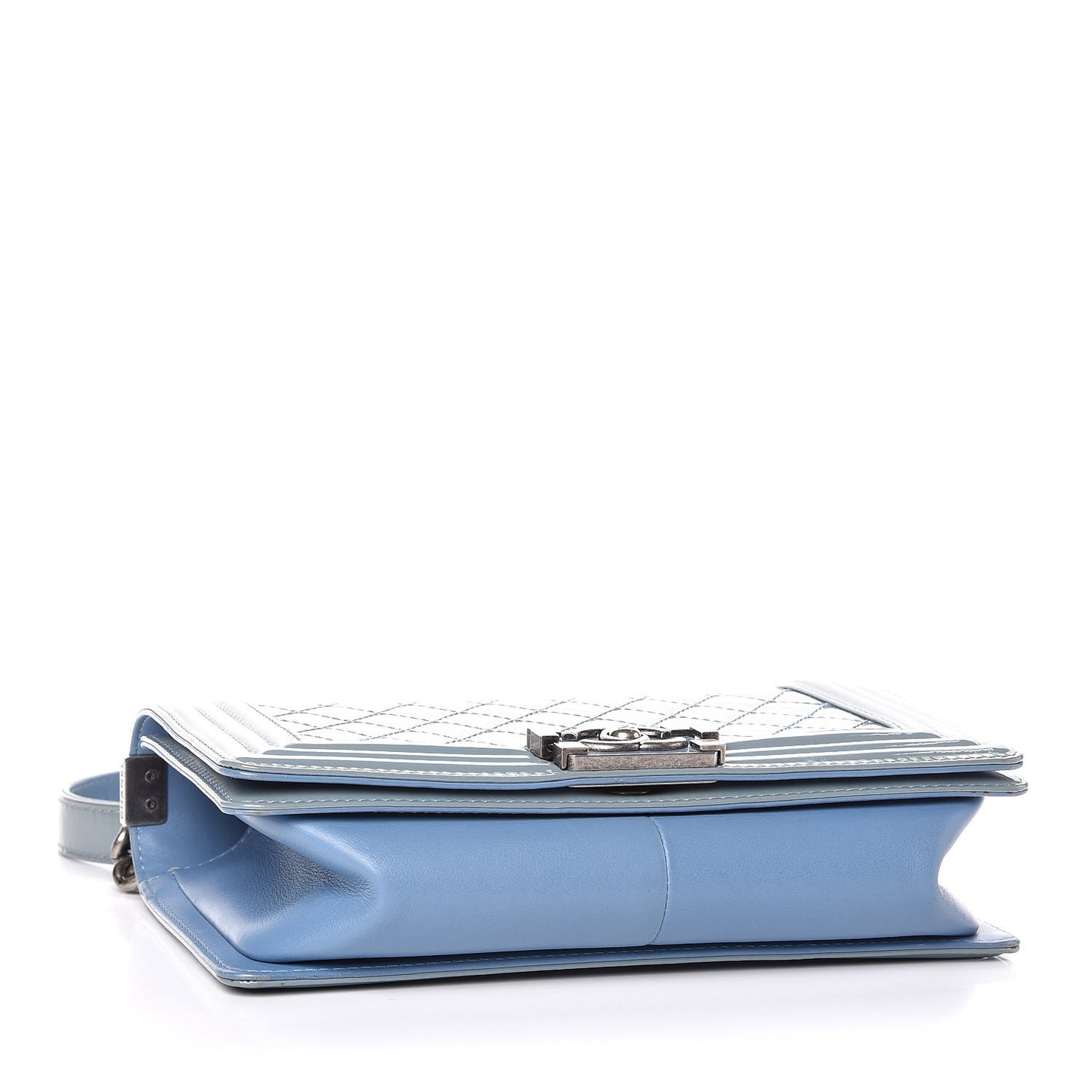 Patent Calfskin Medium Plexiglass Boy Flap Light Blue