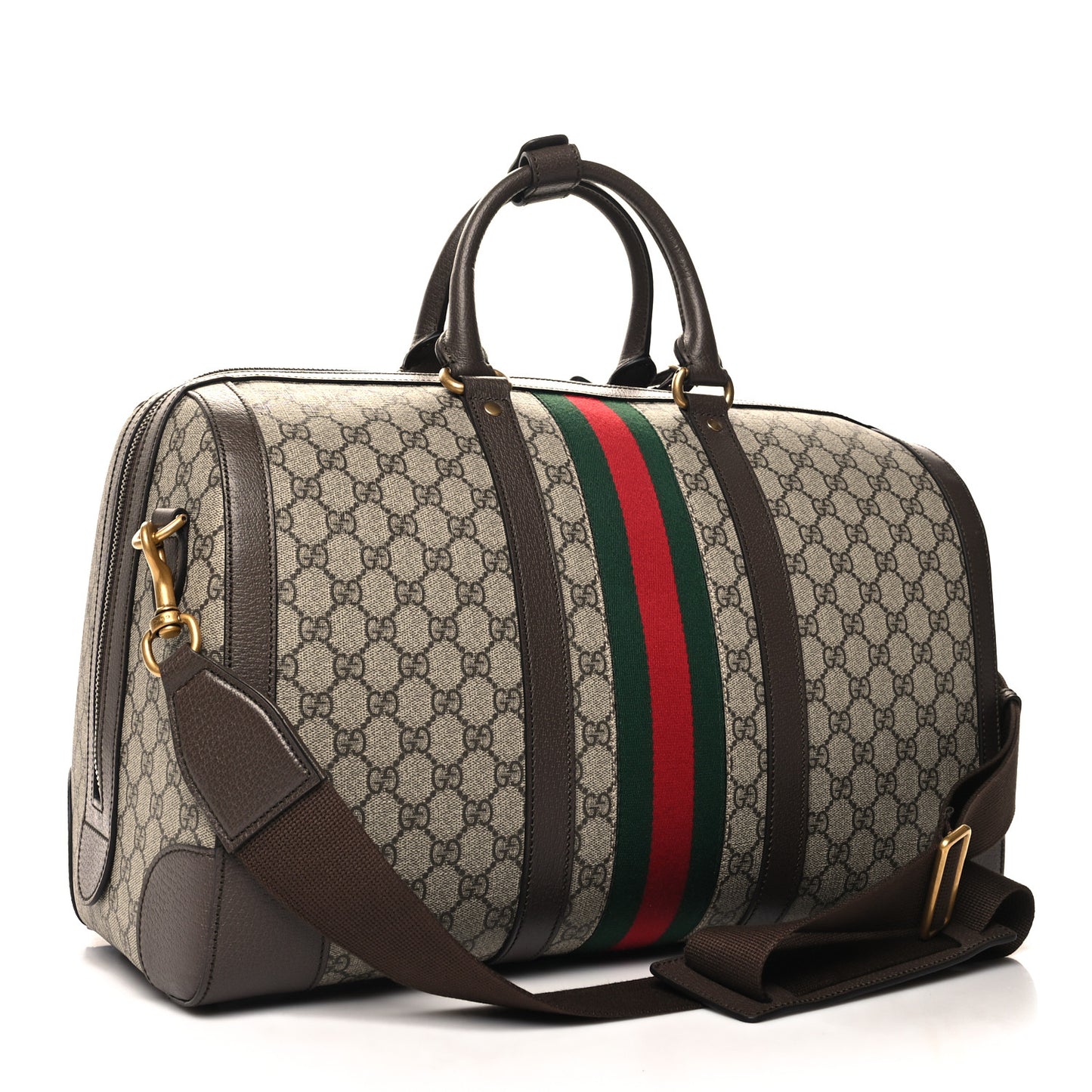 GG Supreme Monogram Textured Dollar Calfskin Web Medium Savoy Duffle Bag Beige Ebony New Acero