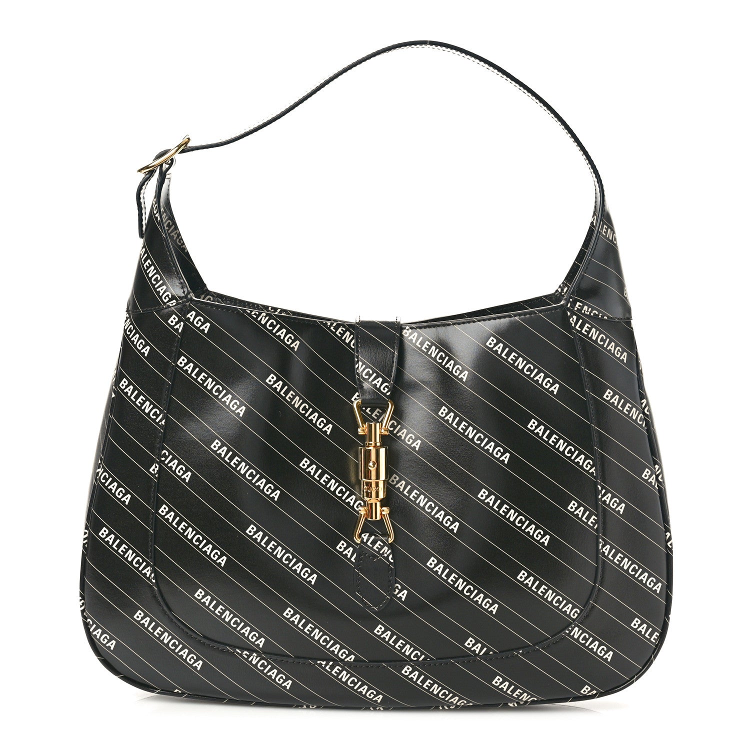 Gucci X BALENCIAGA Calfskin Logo Print Medium Jackie 1961 Hobo Black 1 of 10