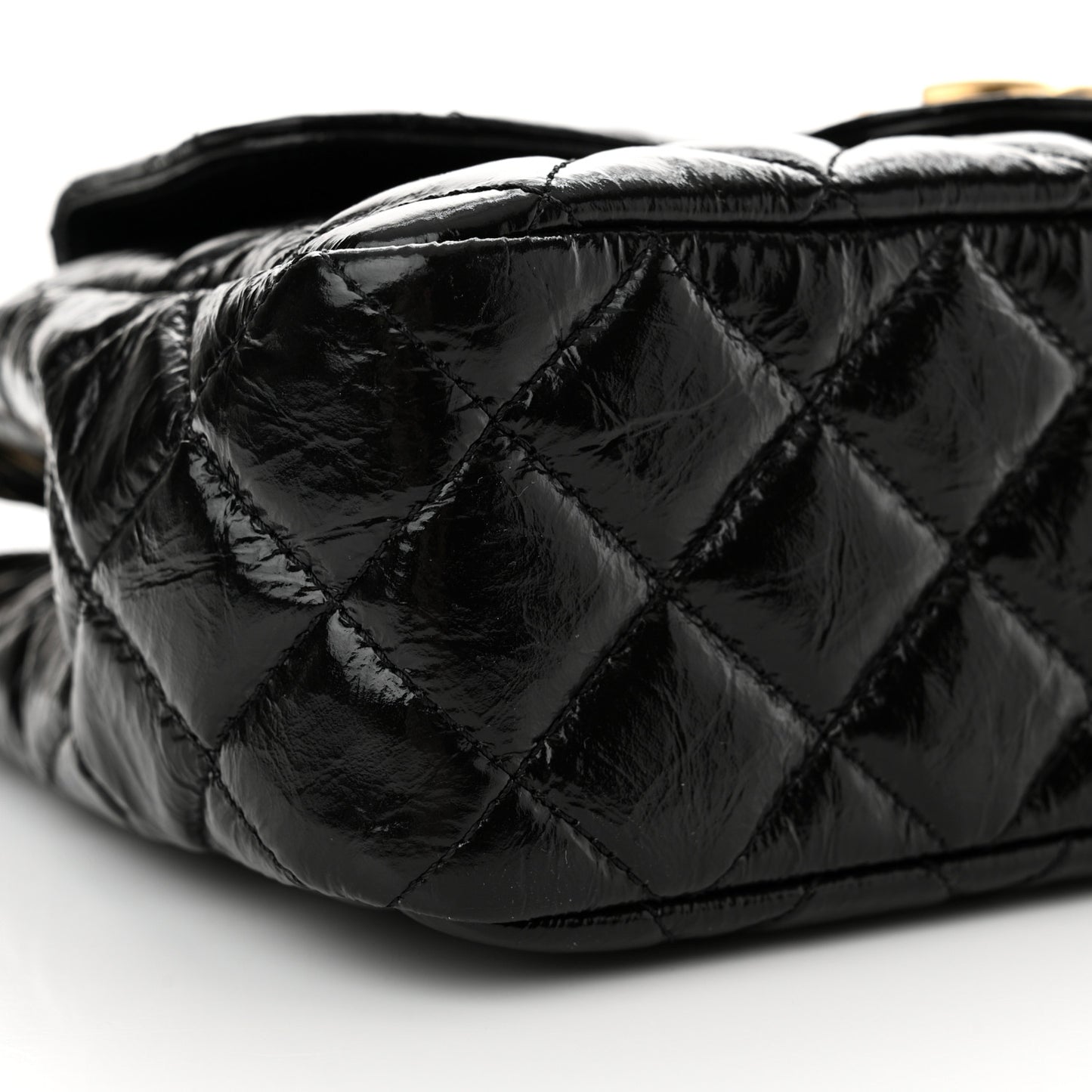 Shiny Crumpled Calfskin Quilted Wavy CC Hobo Black