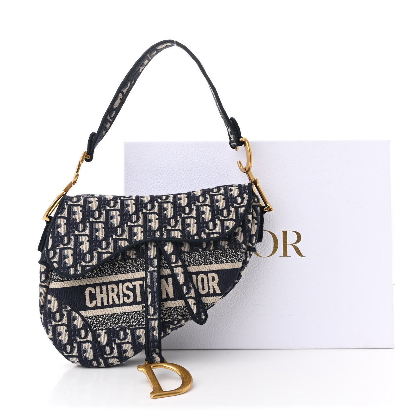 Oblique Embroidered Saddle Bag Blue