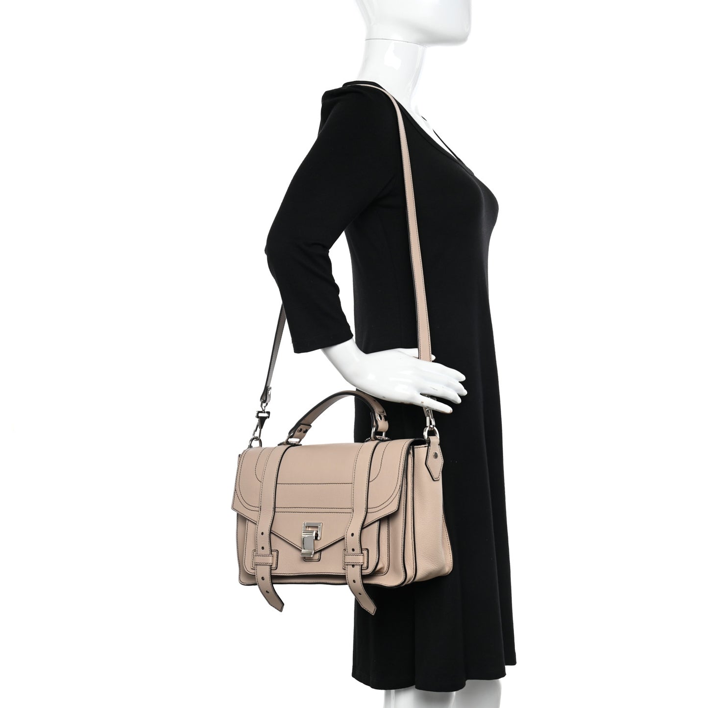 Grained Calfskin Medium Contrast Stitch PS1 Satchel Sand