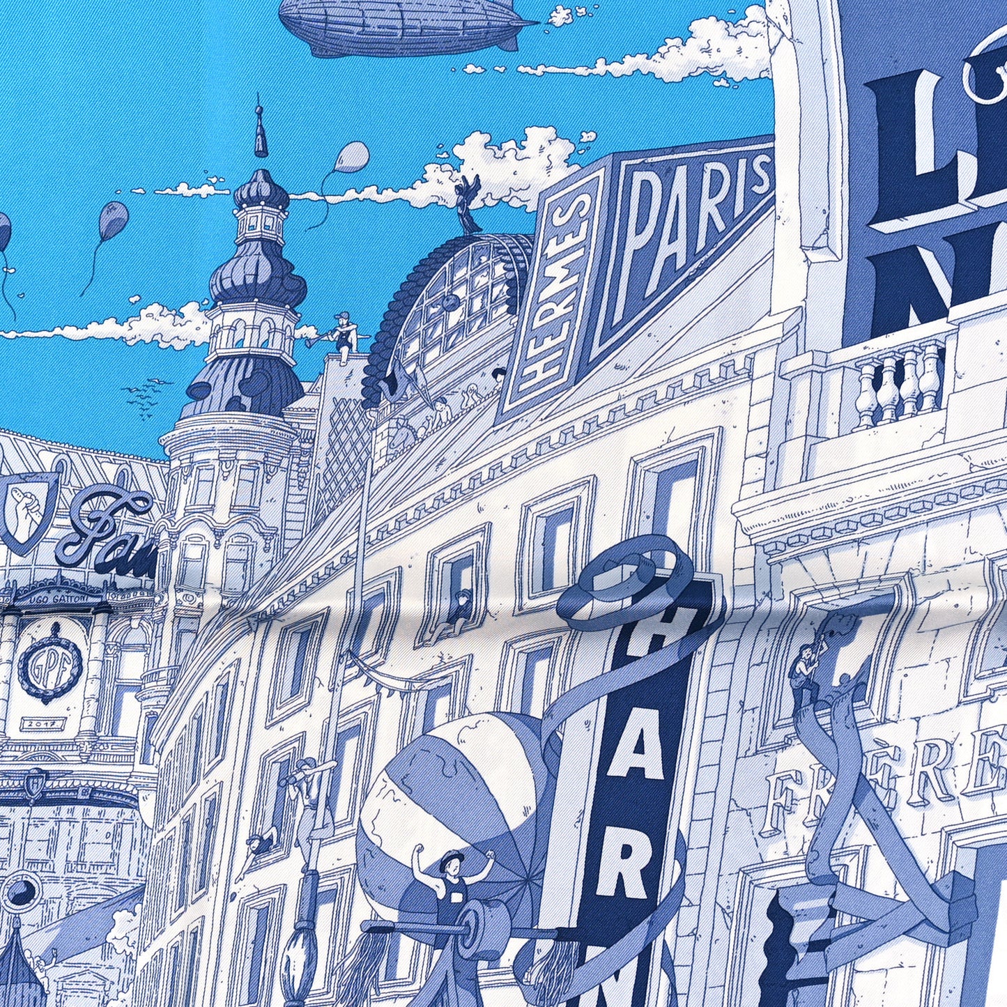 Silk Le Grand Prix du Faubourg Scarf 90 Bleu Azur Bleu Jean White