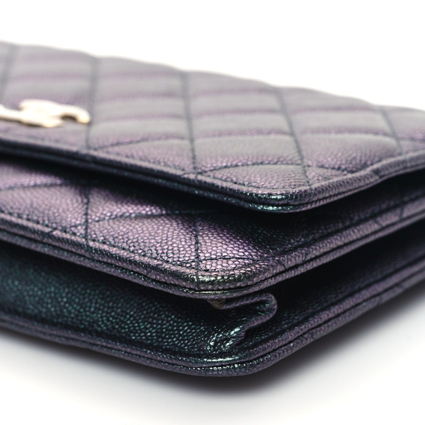 Iridescent Caviar Quilted Wallet on Chain WOC Dark Blue