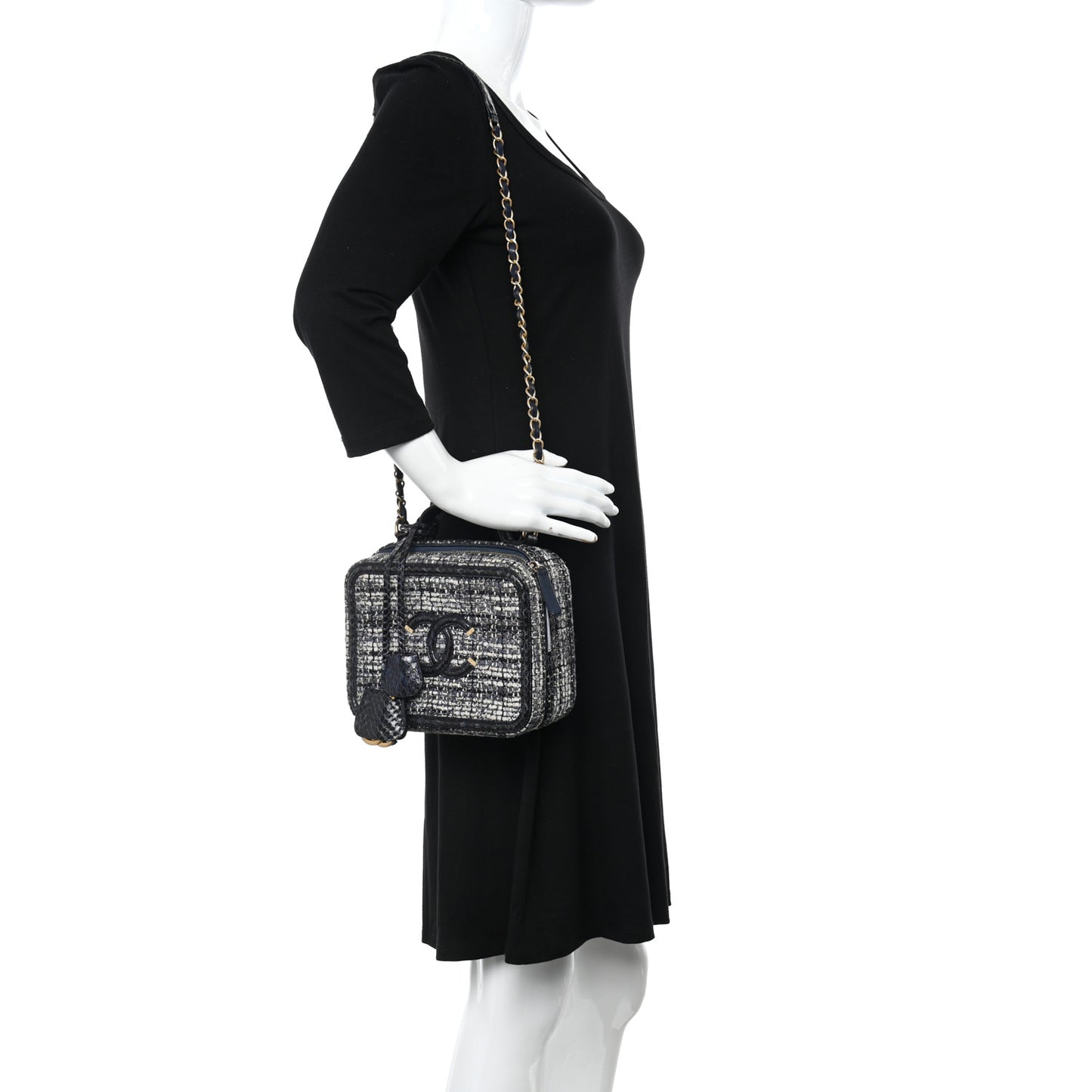 Tweed Snakeskin Quilted Medium CC Filigree Vanity Case Dark Navy
