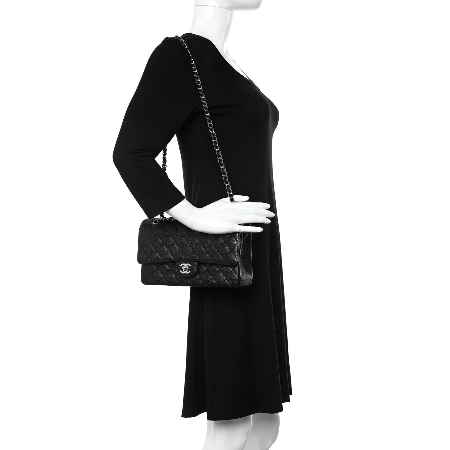 Caviar Quilted Medium Double Flap Black