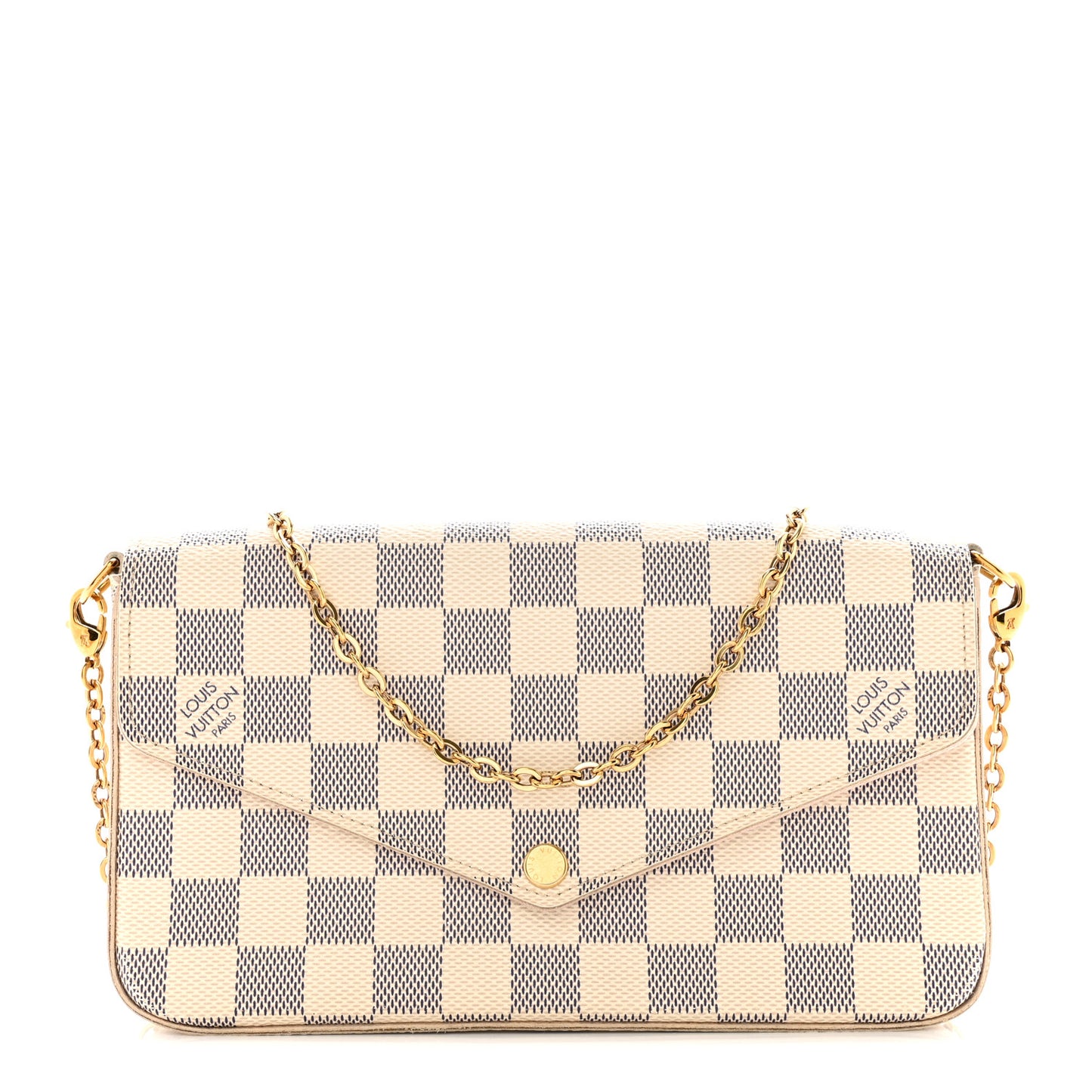 Damier Azur Pochette Felicie Chain Wallet Rose Ballerine
