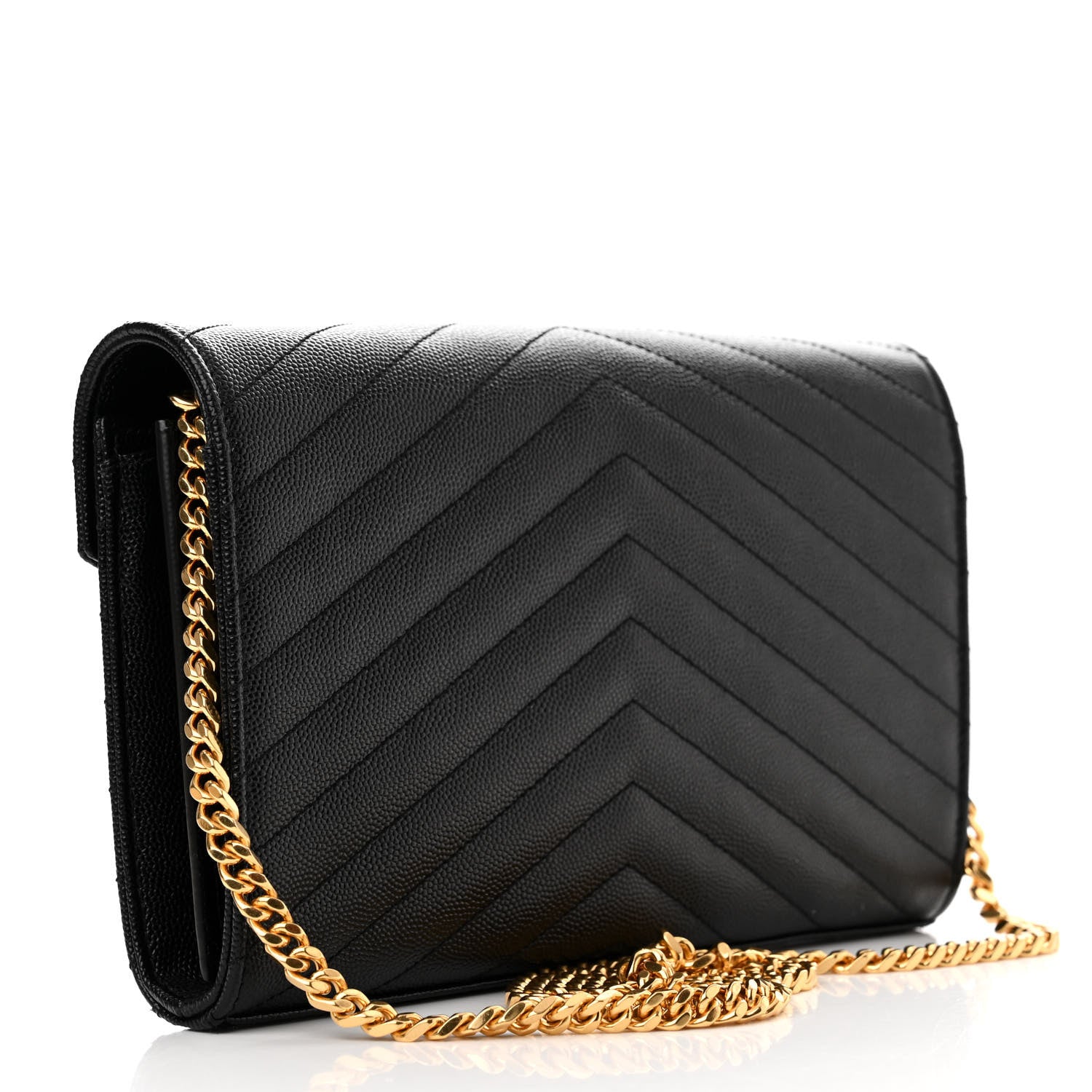 Saint Laurent Grain De Poudre Matelasse Chevron Monogram Chain Wallet Black 3 of 10