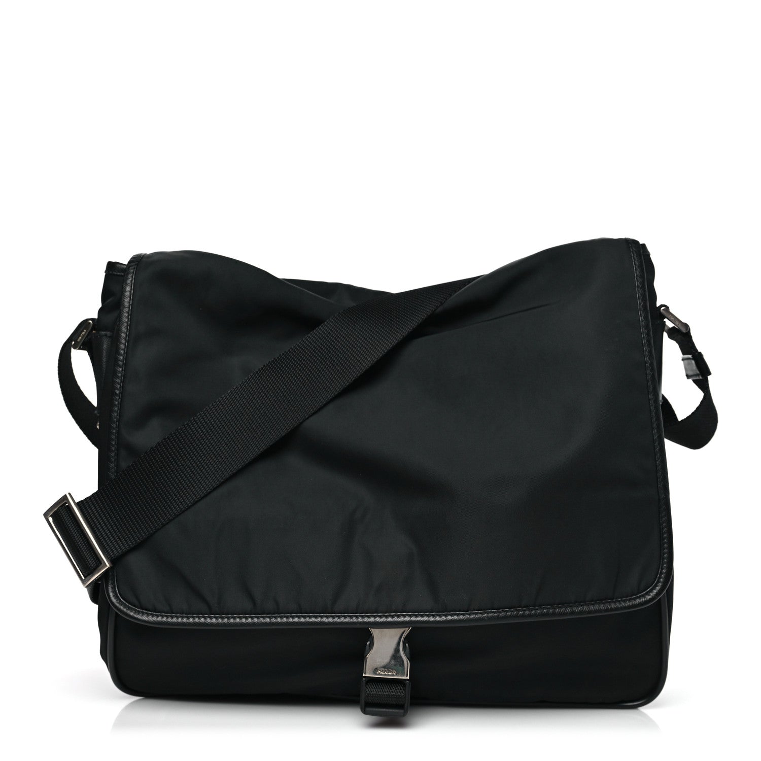 Prada Tessuto Nylon Saffiano Single Snap Buckle Flap Messenger Bag