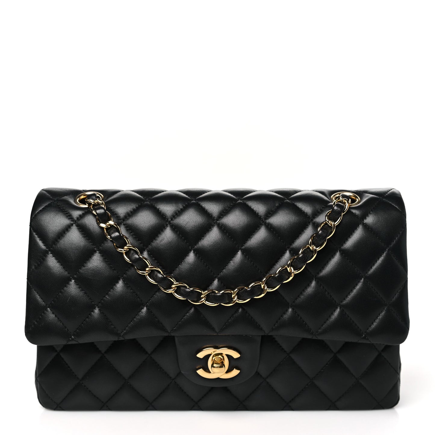 Lambskin Quilted Medium Double Flap Black