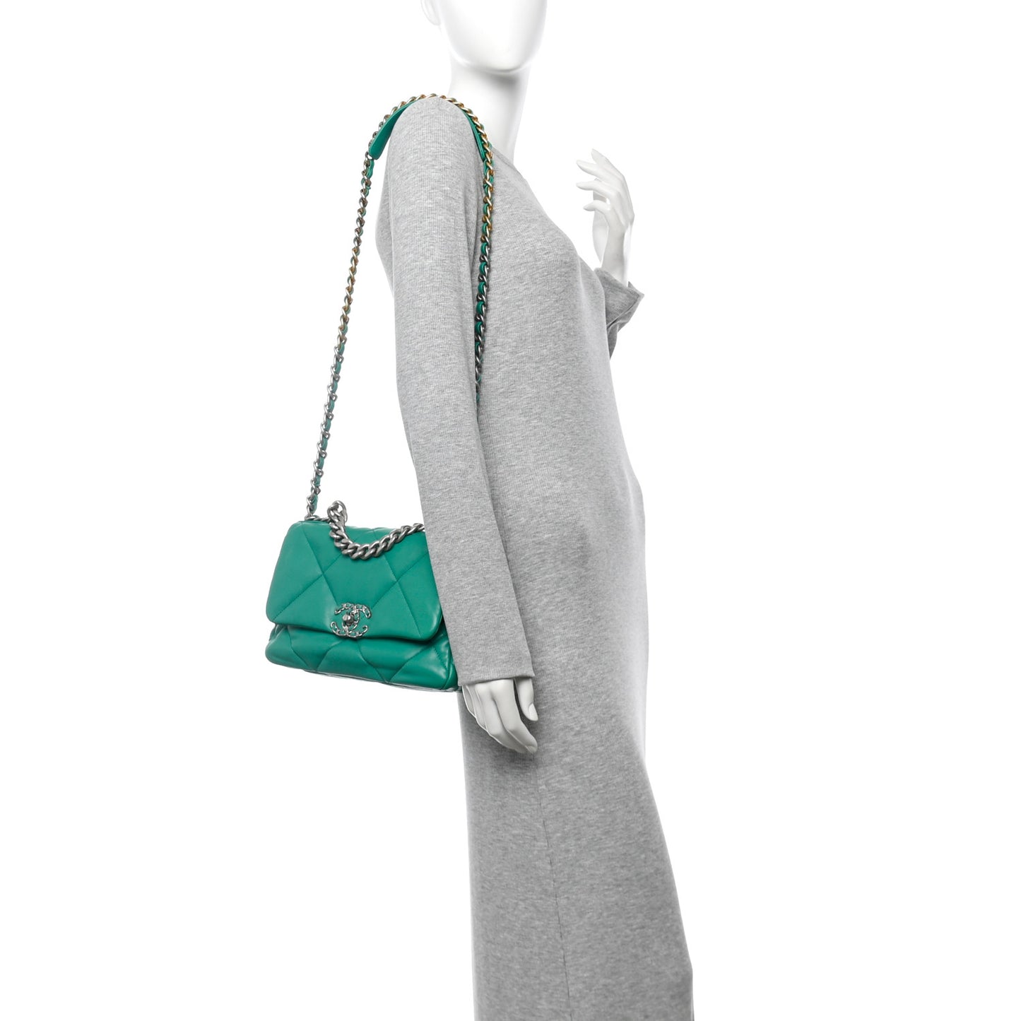 Lambskin Quilted Medium Chanel 19 Flap Green
