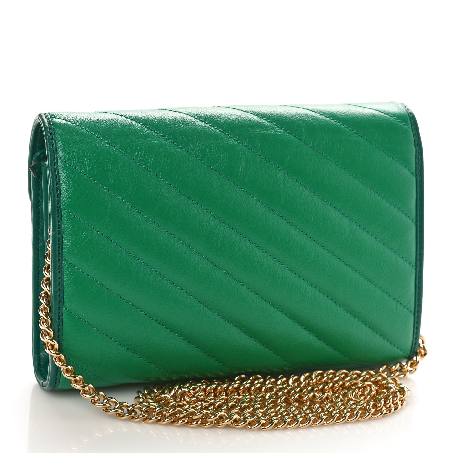 Azalea Calfskin Enamel Matelasse Diagonal Torchon GG Marmont Chain Wallet New Shamrock Emerald