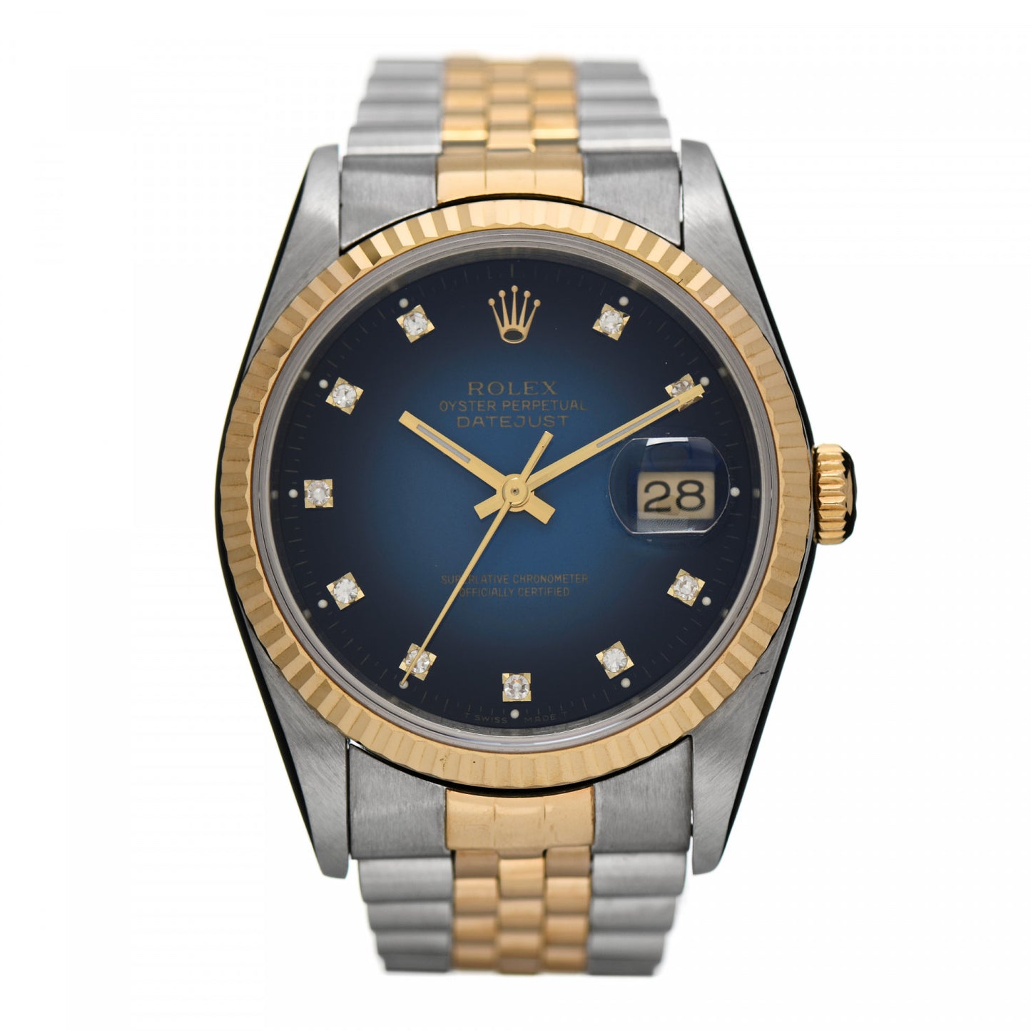 Stainless Steel 18K Yellow Gold Diamond 36mm Oyster Perpetual Datejust Watch Blue 16233