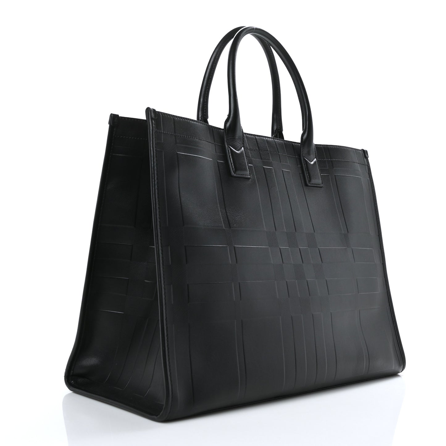 Calfskin Denny Check Embossed Tote Black