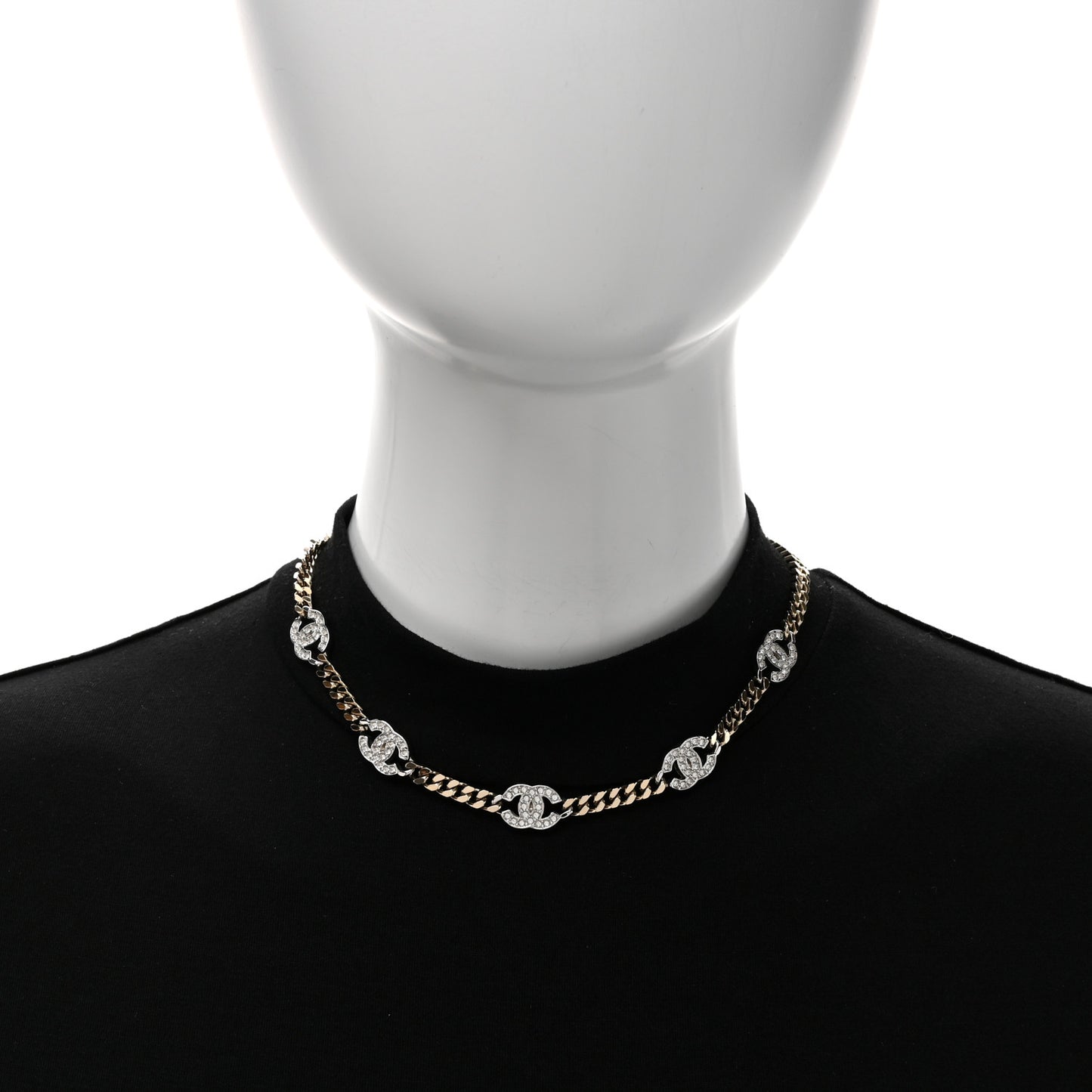 Crystal Chain CC Link Choker Gold Silver