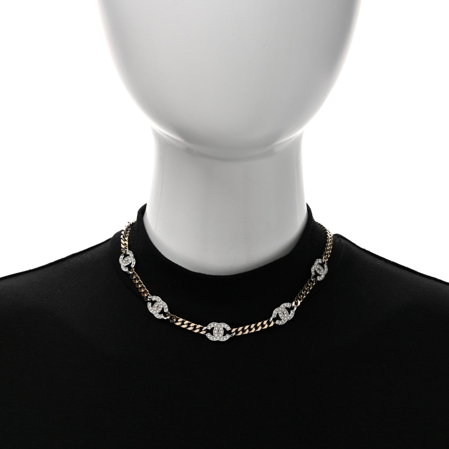 Chanel Crystal Chain CC Link Choker Gold Silver 2 of 5
