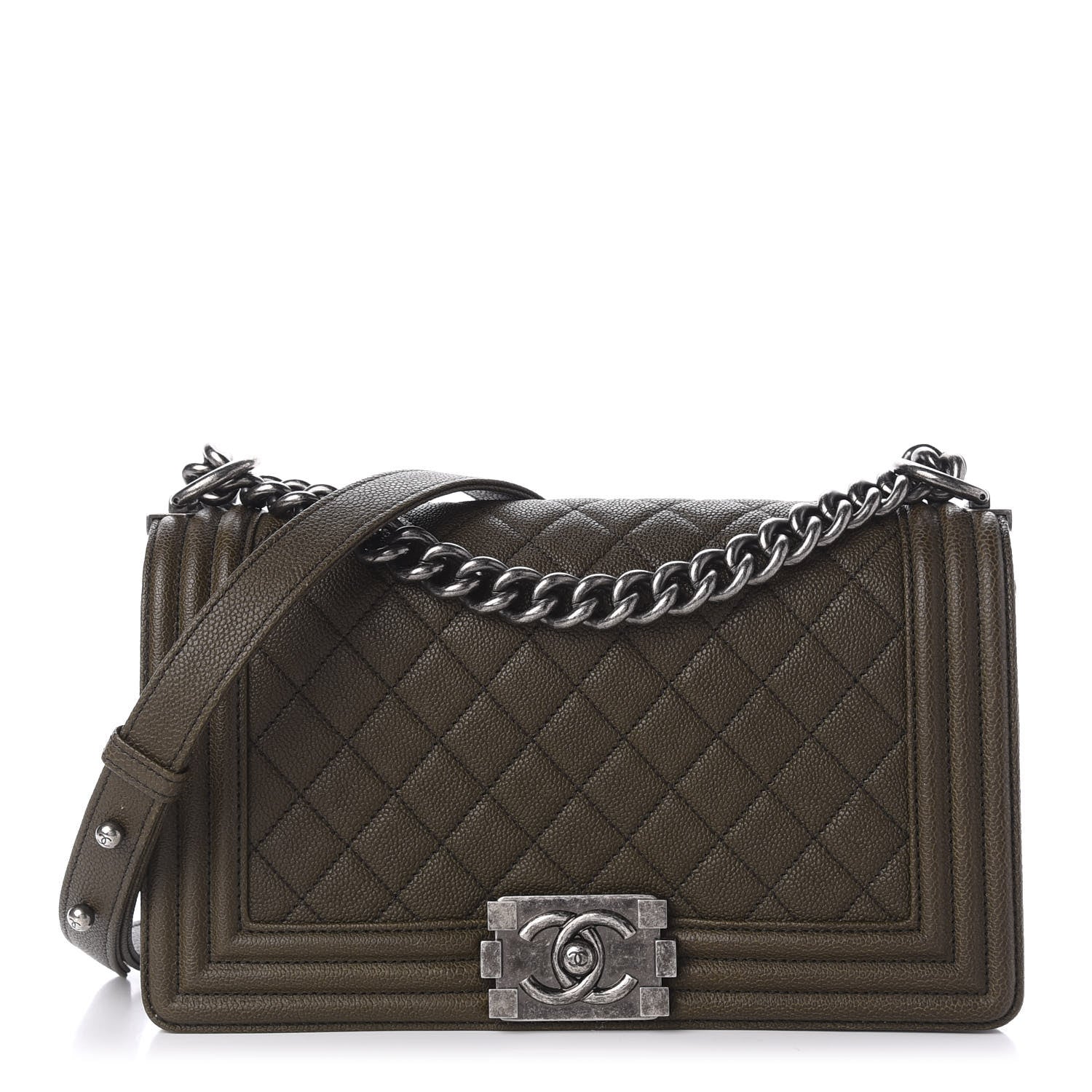 Chanel Caviar Quilted Medium Boy Flap Khaki 1 of 11