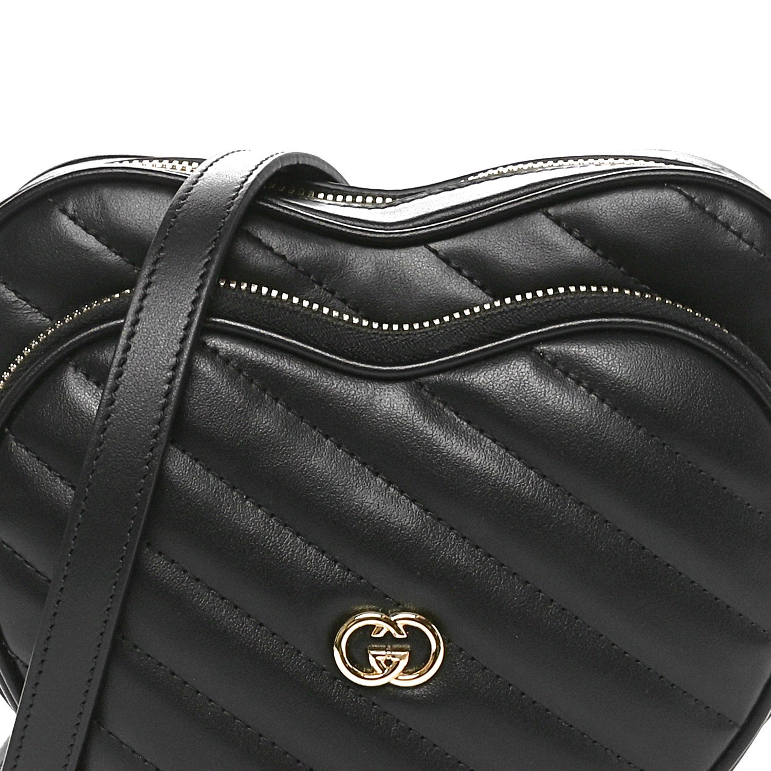 Gucci Calfskin Matelasse Diagonal Mini Interlocking G Heart Shoulder Bag Black 5 of 11