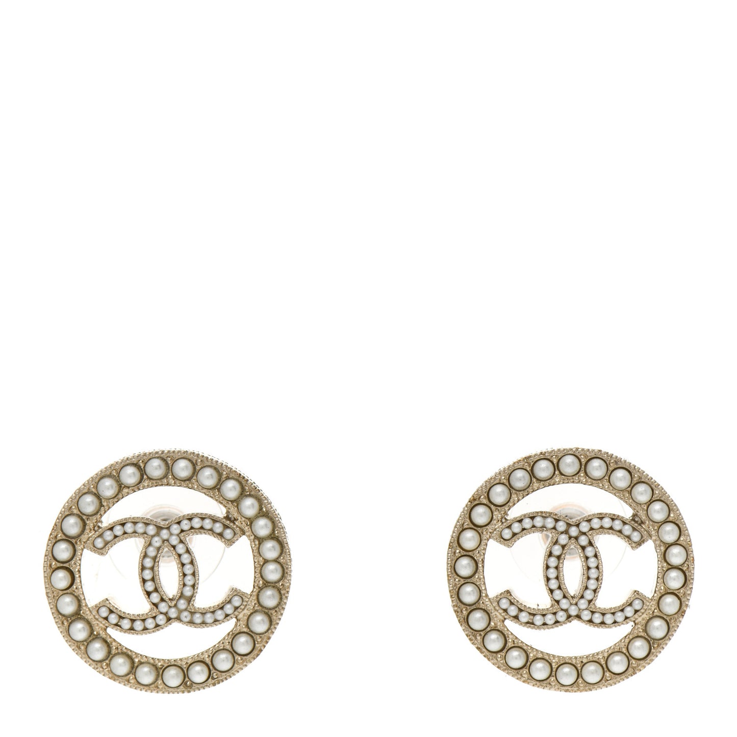 Pearl CC Round Earrings Gold