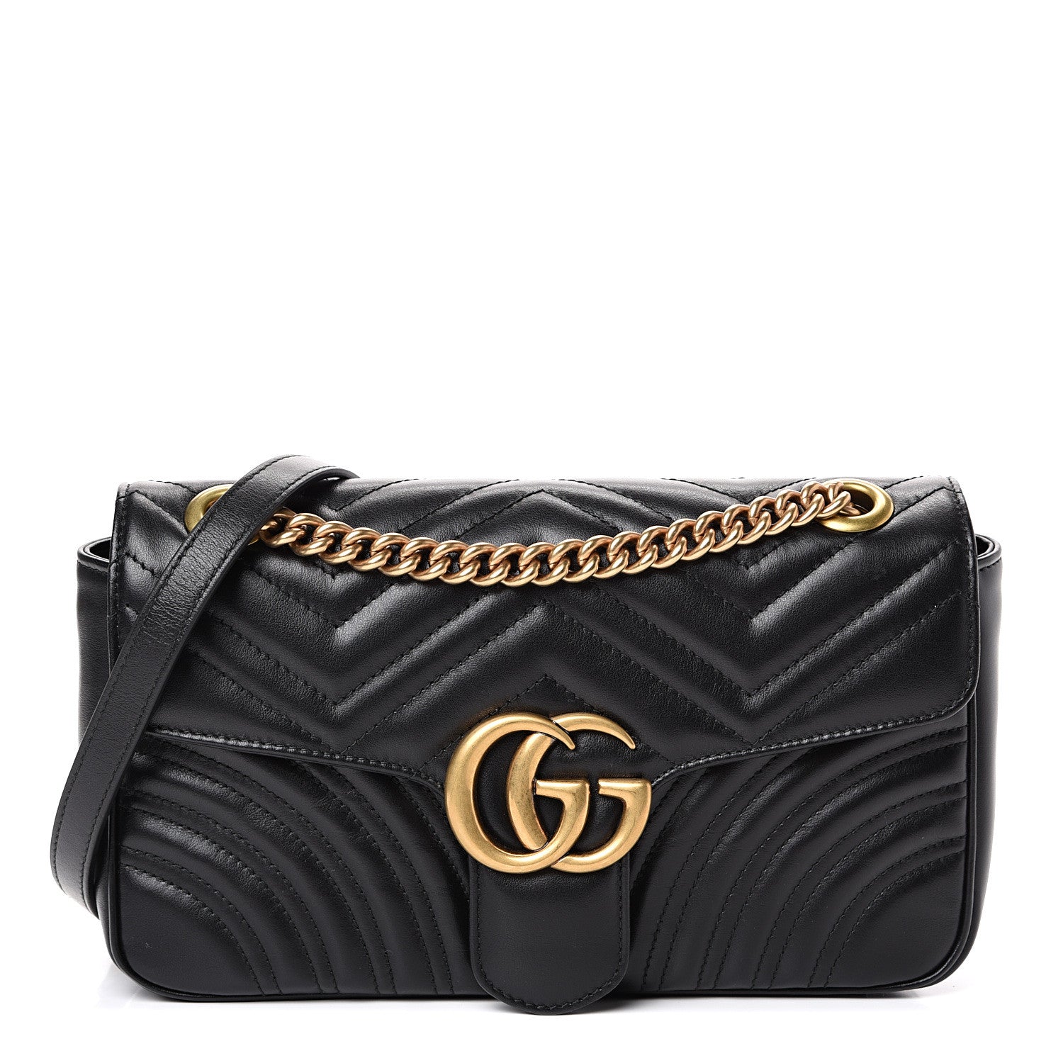 Gucci Calfskin Matelasse Small GG Marmont Shoulder Bag Black 1 of 11