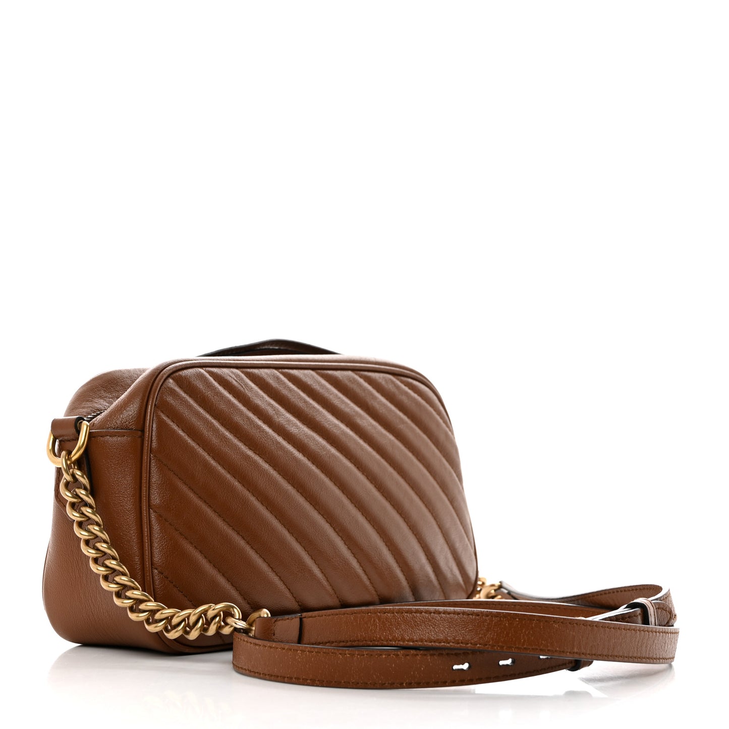 Glazed Calfskin Matelasse Diagonal Small GG Marmont Chain Shoulder Bag Cuir