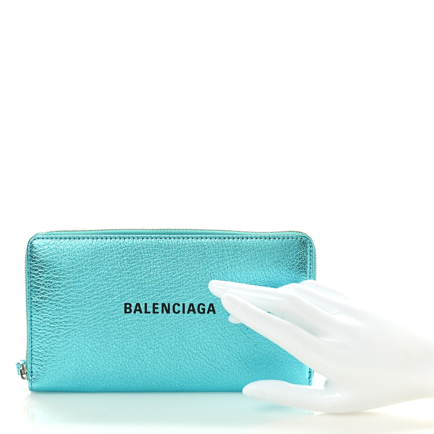Metallic Goatskin Logo Everyday Continental Zip Around Wallet Turquoise Black