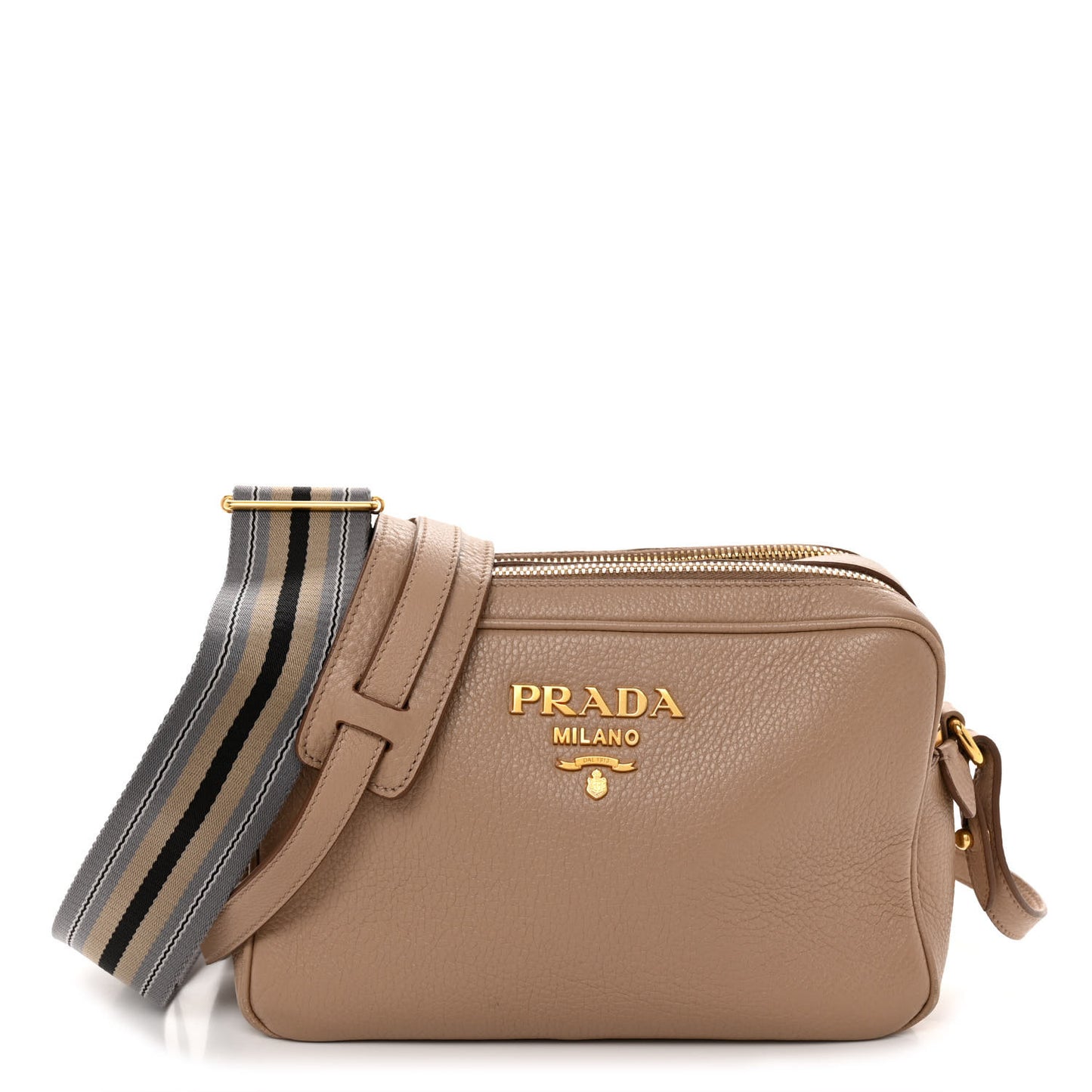 Vitello Daino Medium Double Zip Shoulder Bag Cammeo