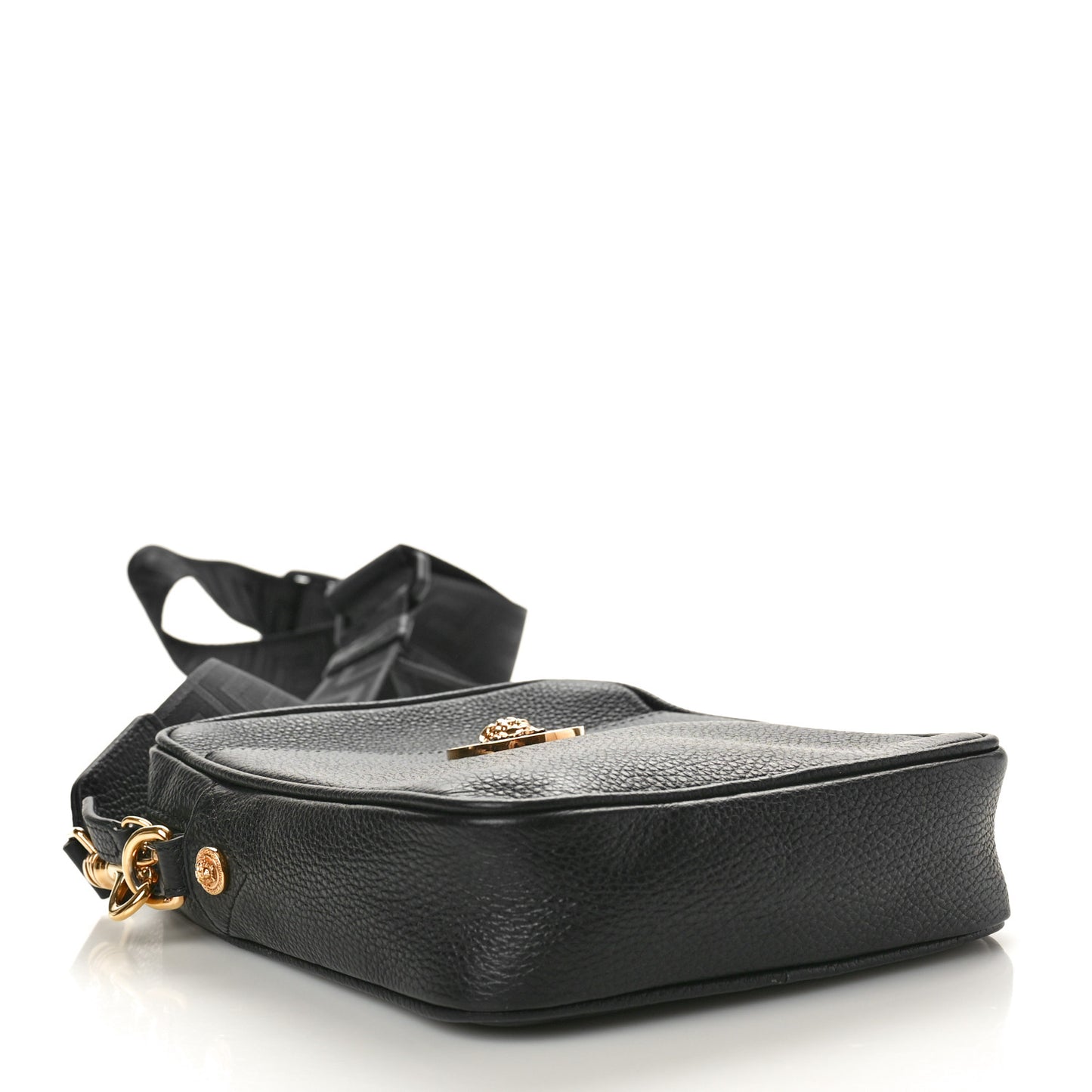 Grained Calfskin Small Medusa Messenger Bag Black