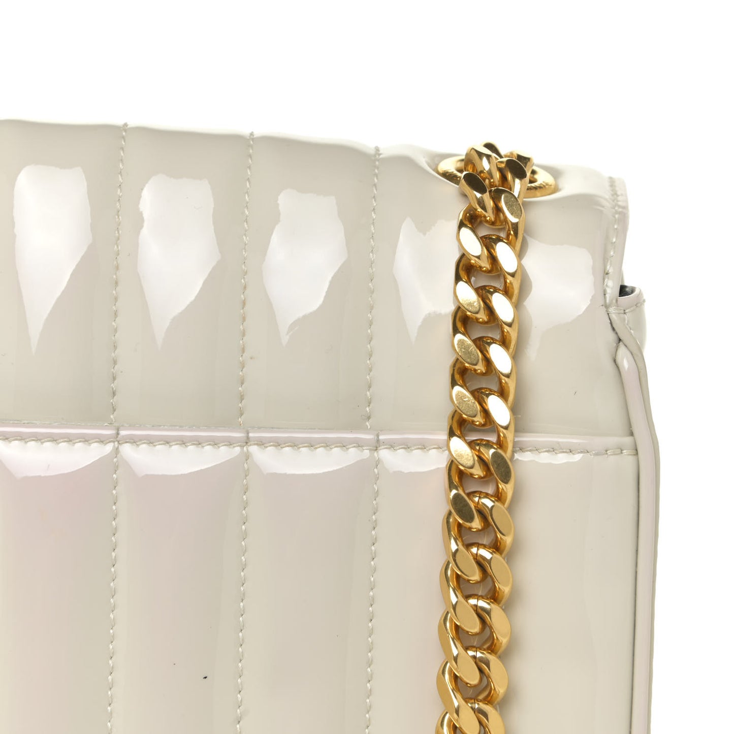 Patent Matelasse Monogram Large Vicky Chain Bag White