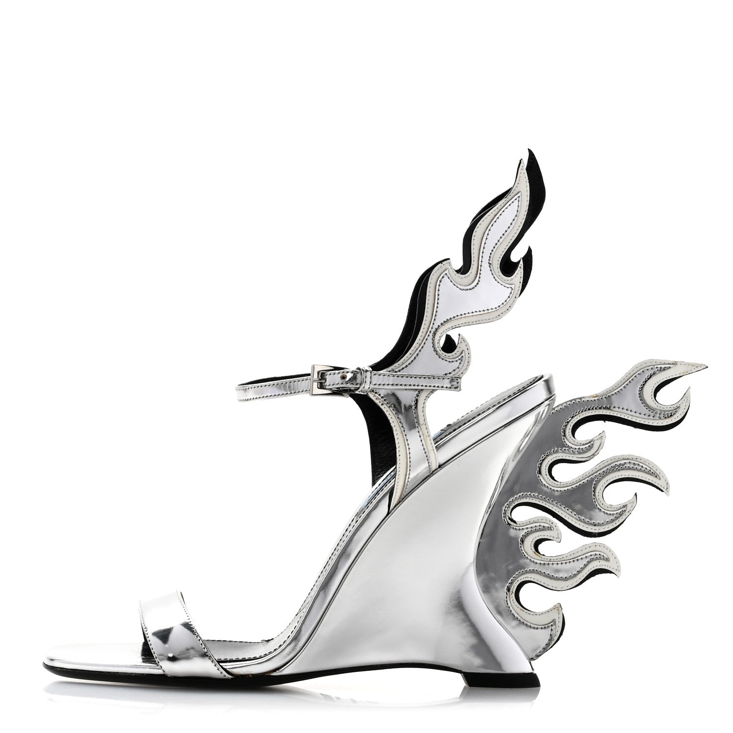 Prada Spazzolato Flame Wedge Sandals 38 Argento 1611720 – FASHIONPHILE