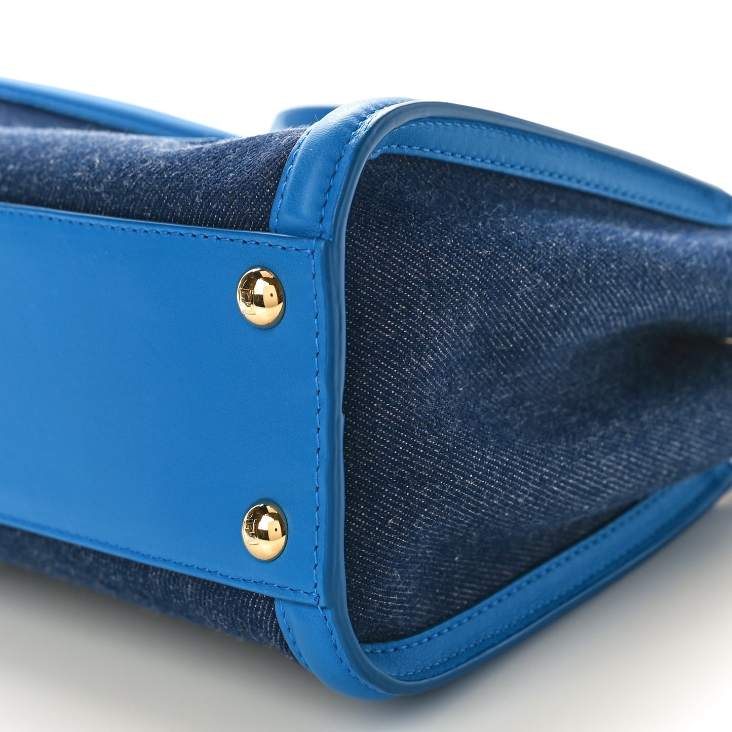 Denim Fabric Nappa FF Mini Peekaboo Iconic Satchel Blue
