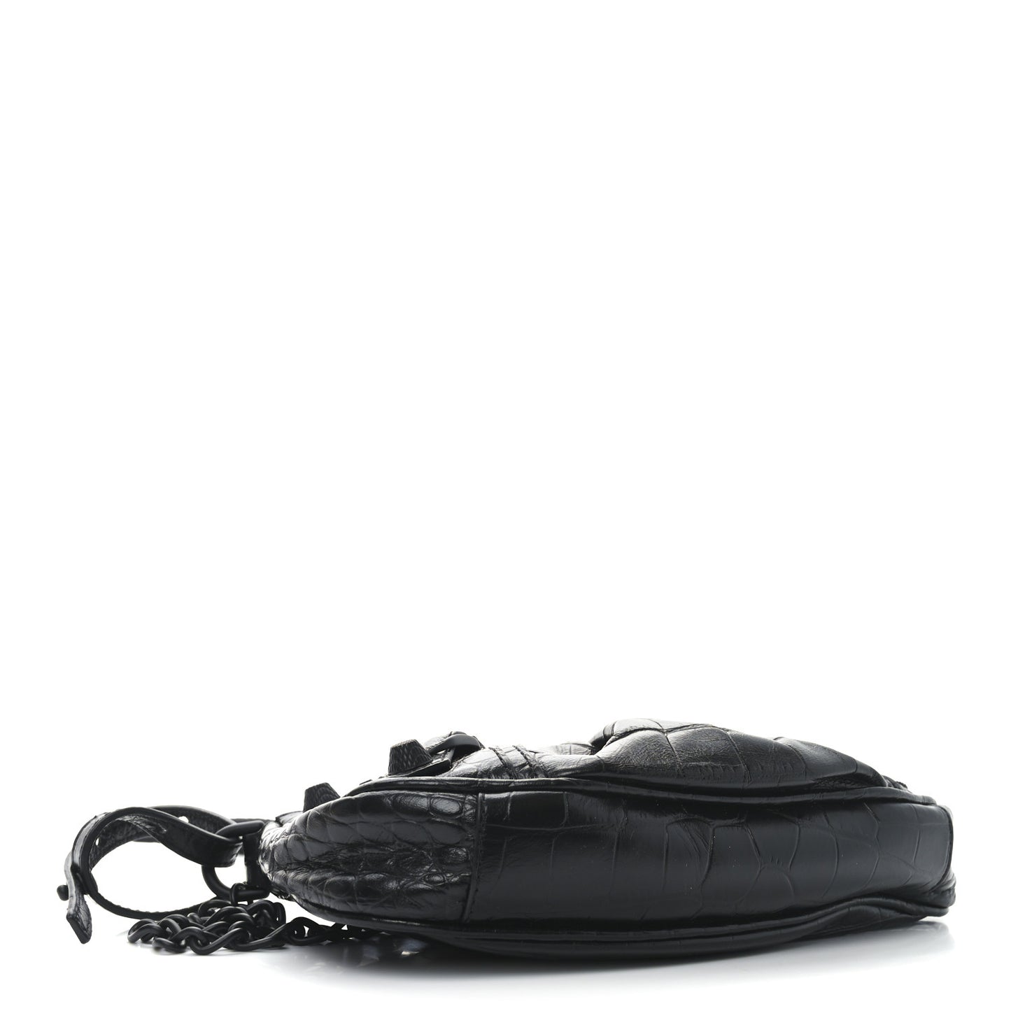 Extra Supple Calfskin Crocodile Embossed Le Cagole Mini Purse With Chain Black