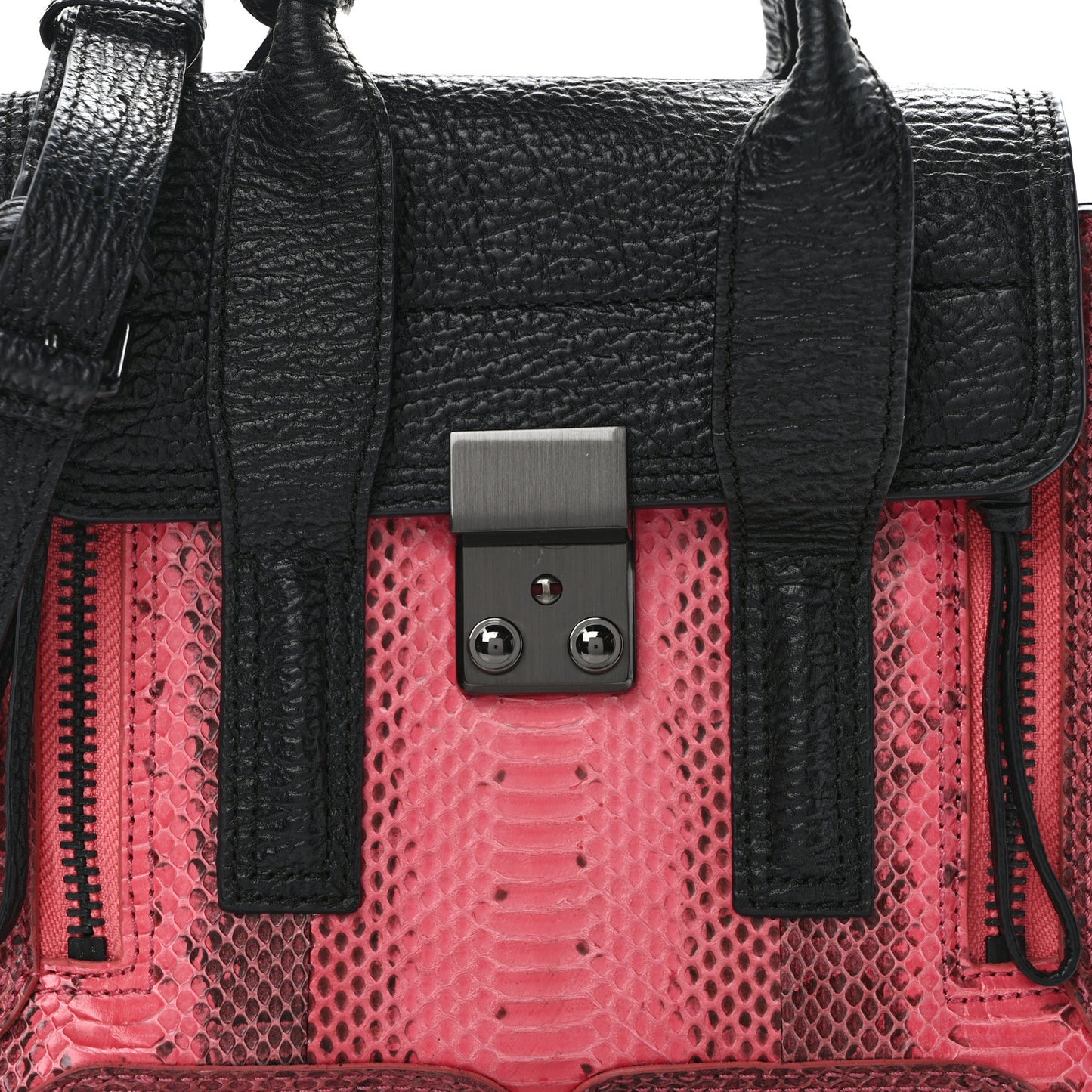 Textured Calfskin Elaphe Snakeskin Mini Pashli Satchel Pink Black