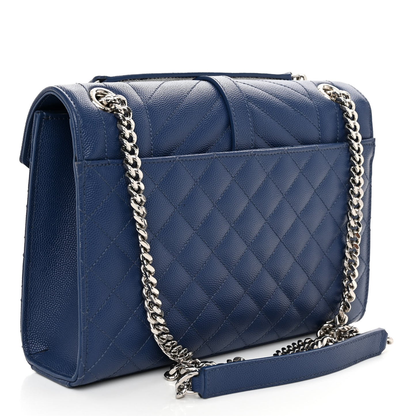 SAINT LAURENT Grain De Poudre Textured Mixed Matelasse Triquilt Medium Monogram Satchel Denim