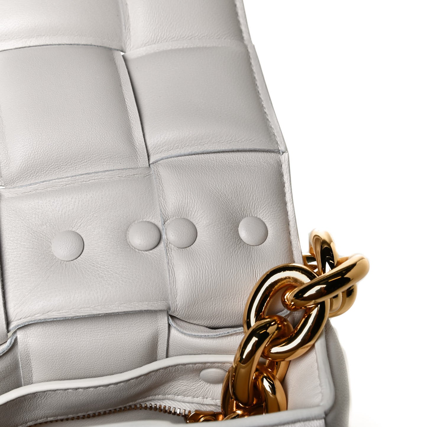 Lambskin Maxi Intreccio Padded Chain Cassette Crossbody Bag White